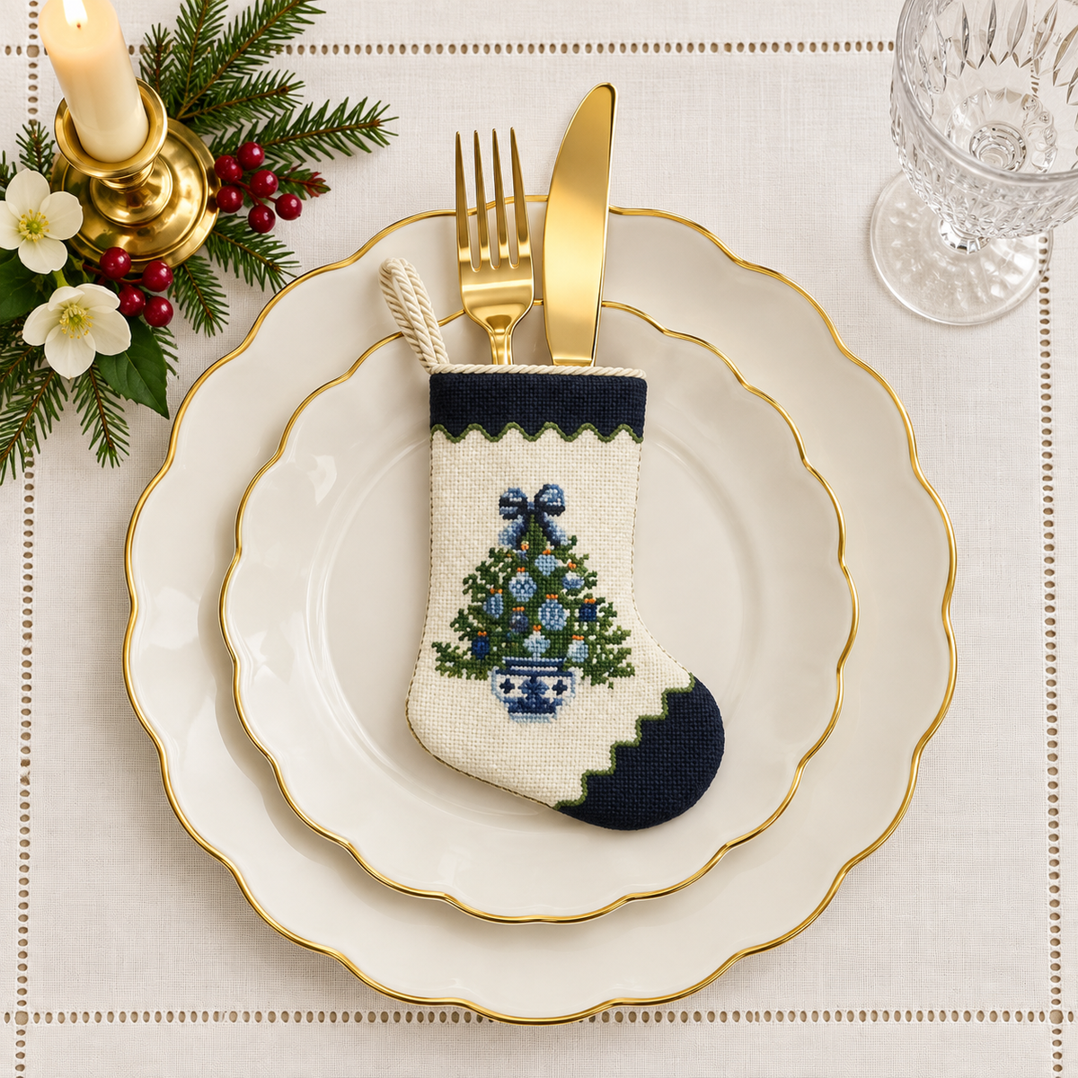 The Chinoiserie Tree Needlepoint Stocking (2 Sizes)