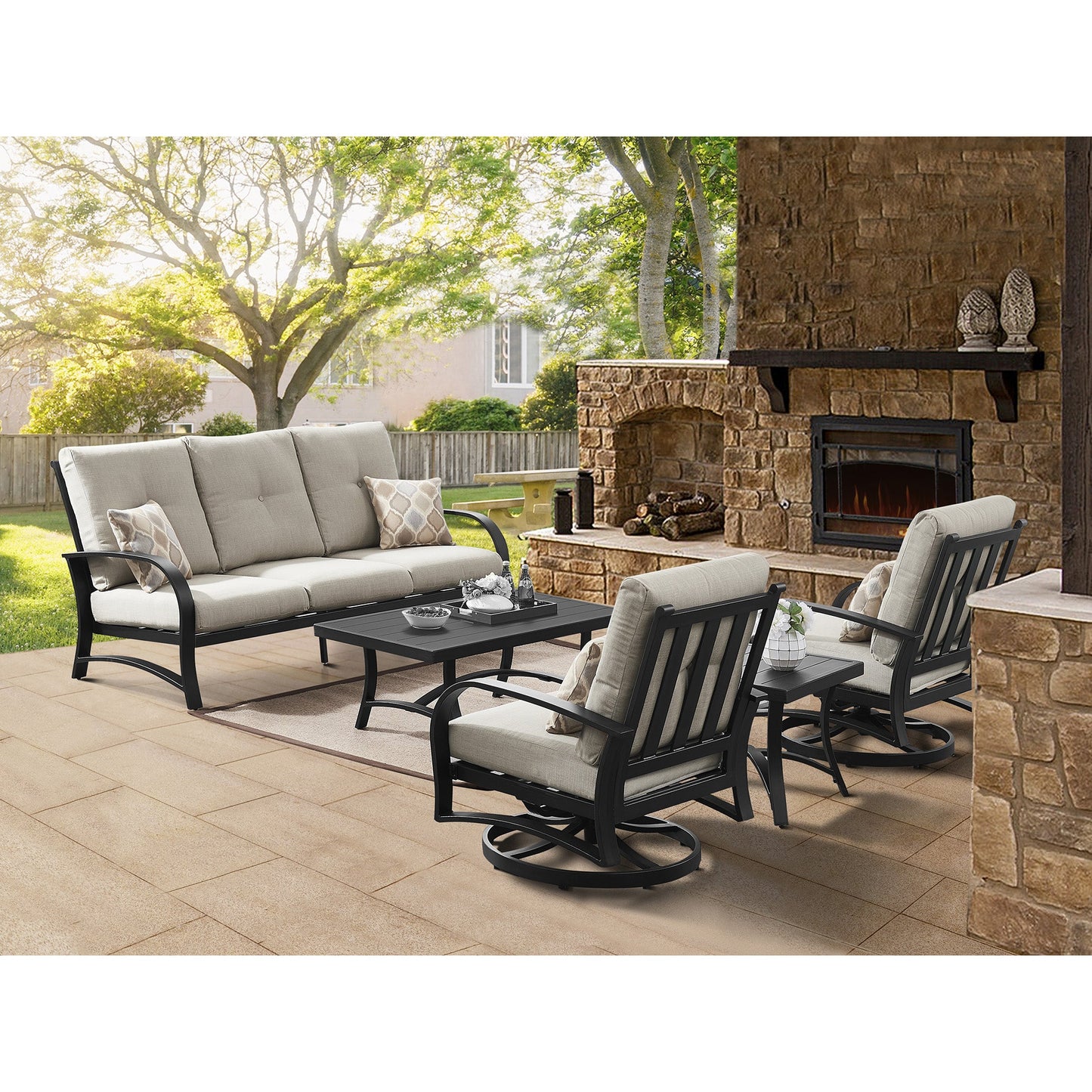 Chamber 5 Pieces Aluminum Outdoor Furniture Sofa Sets with Sunbrella® Cushions