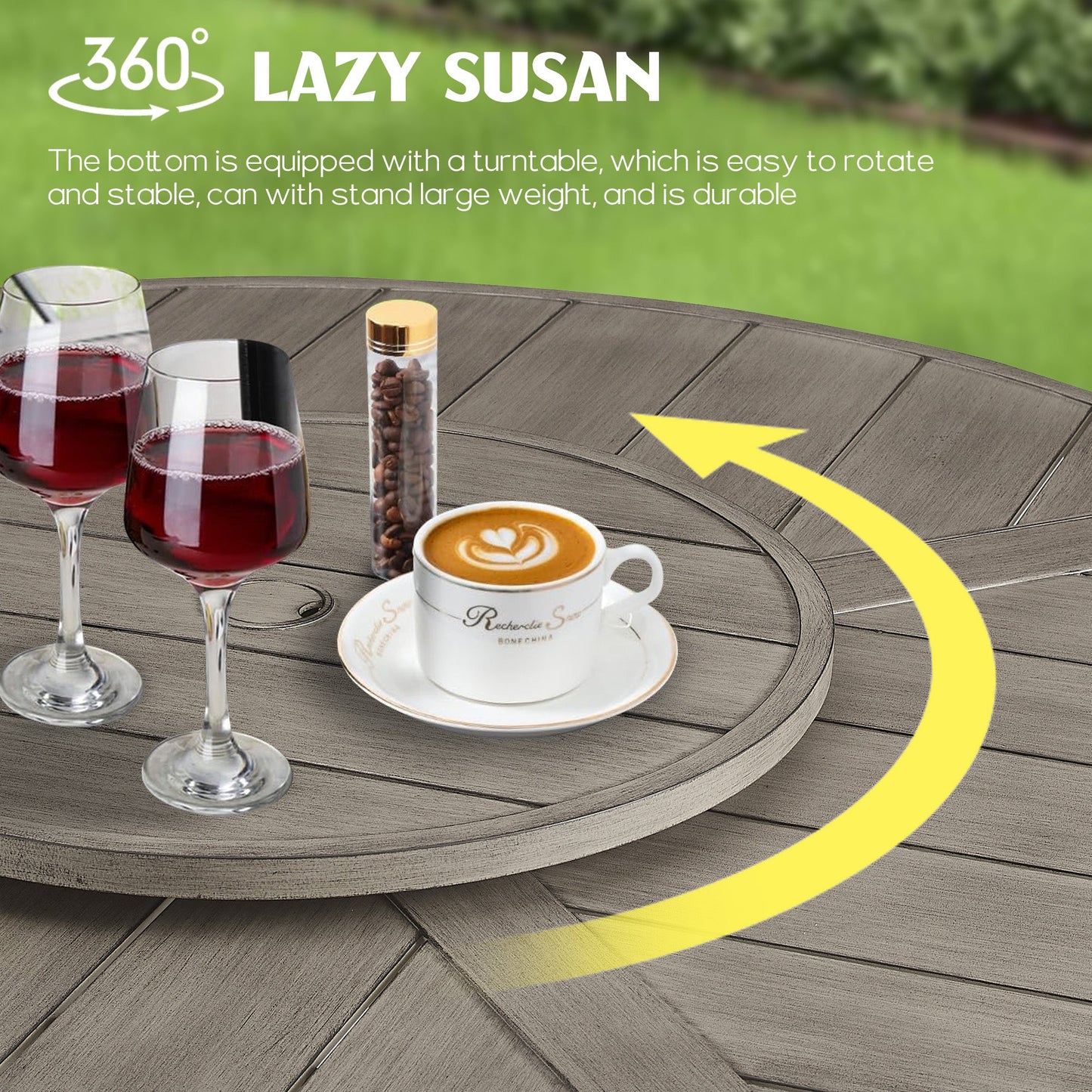 Azur Patio Round 60" Dining Set With Removable Lazy Susan And Sunbrella® Cushions