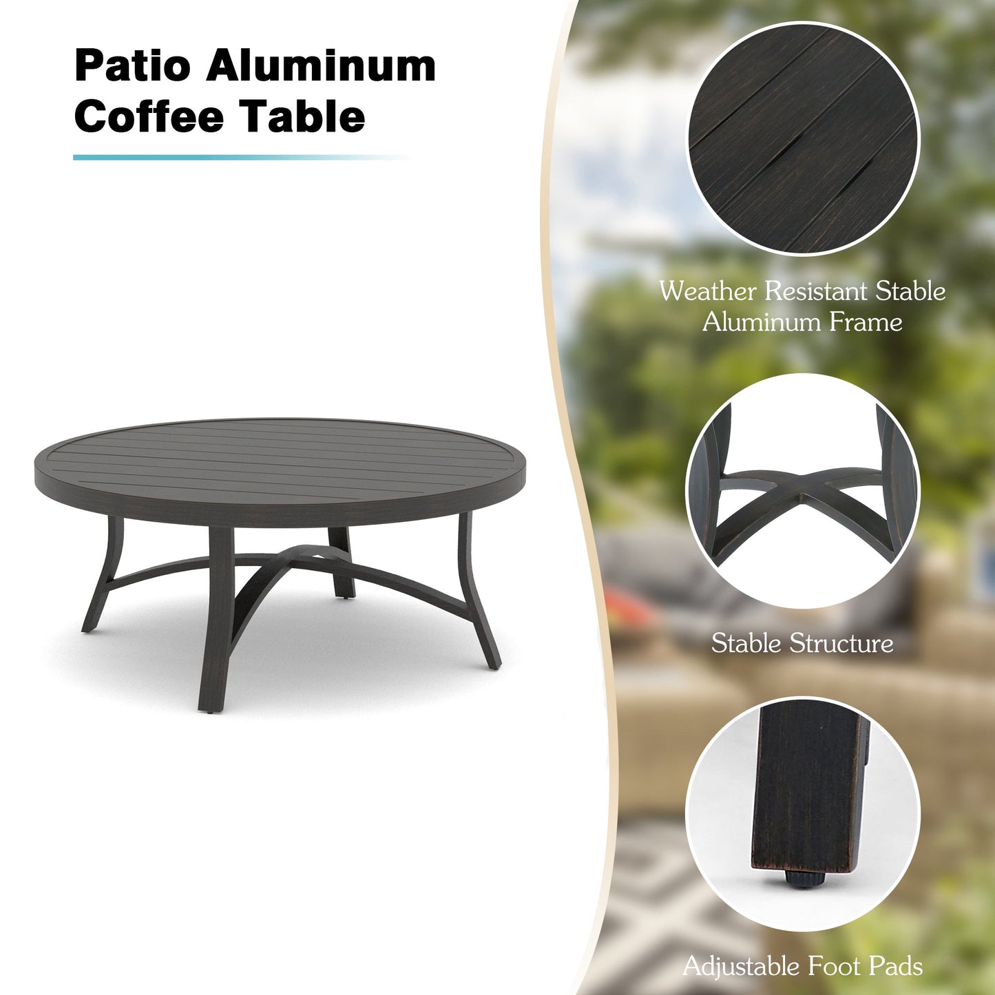 Chamber Patio Aluminum Round 45" Coffee Table