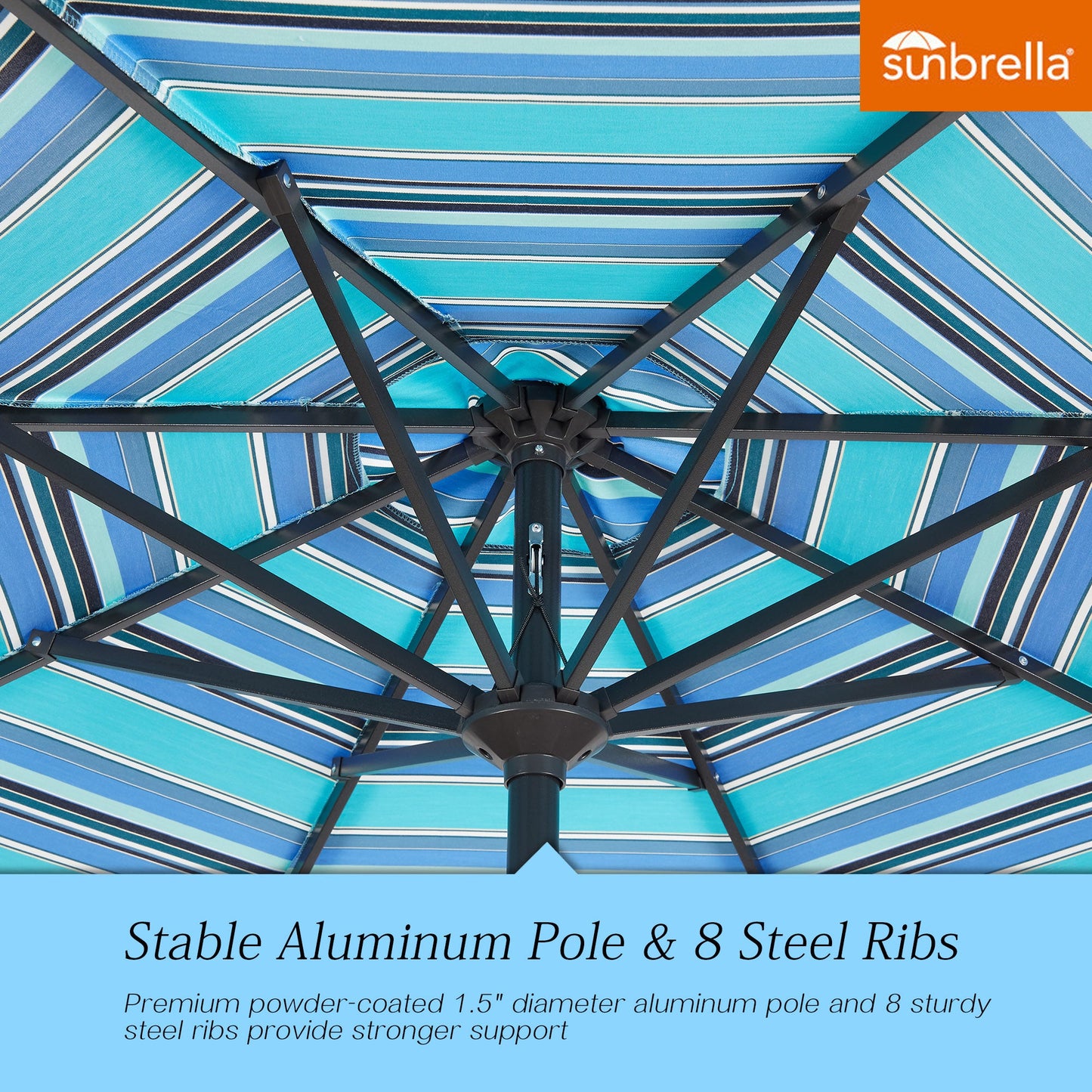 PATIO TREE Patio 9Ft Market Umbrella Stripe With Sunbrella®, Outdoor Table Umbrella for Patio,Porch (Dolce Oasis)