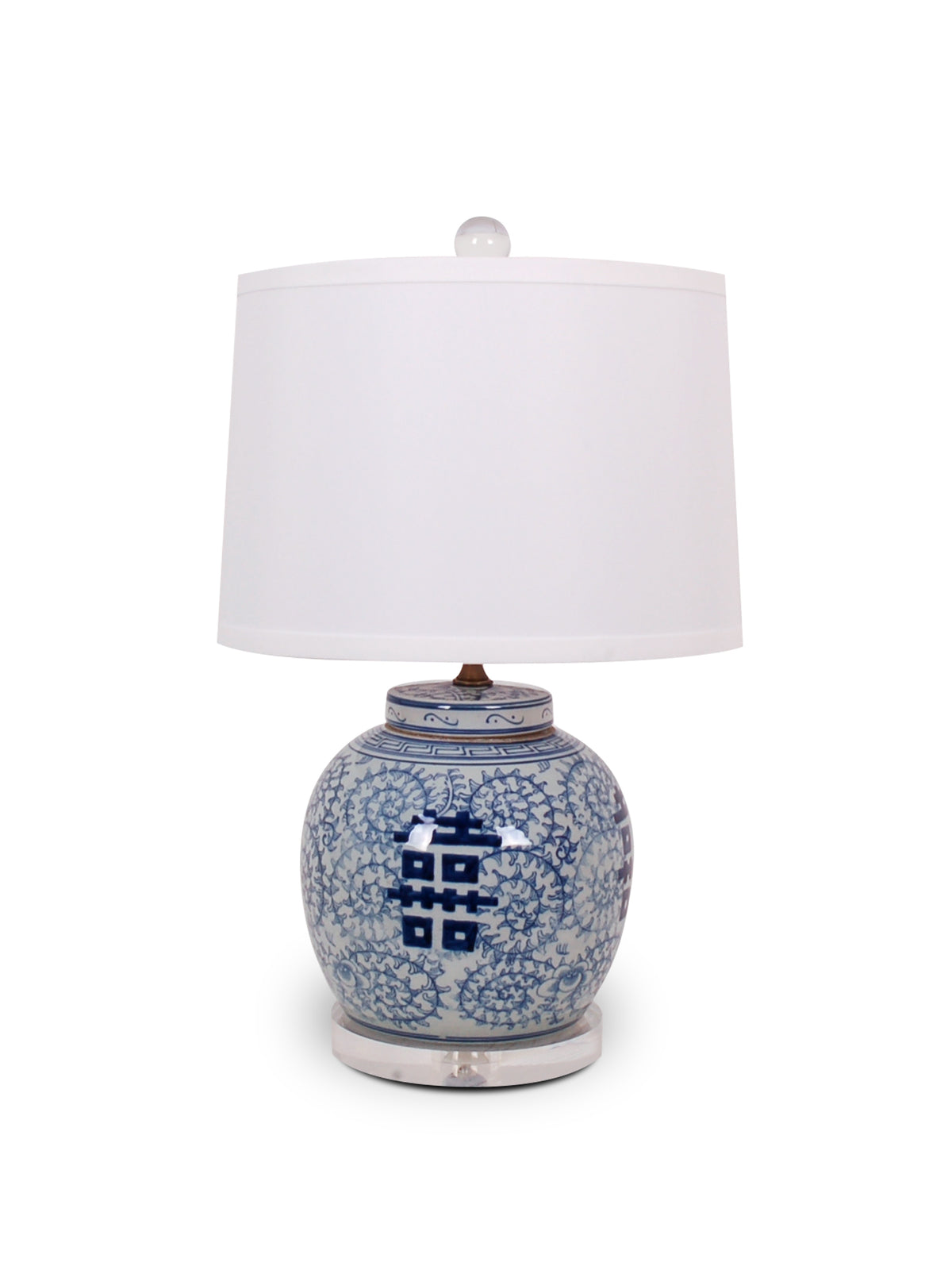 22.5″ Blue and White Double Happiness Jar Lamp on Acrylic Base