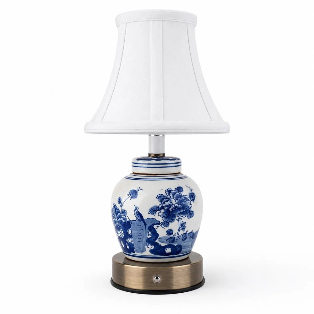 Blue Flower & Bird Jar Rechargeable Lamp