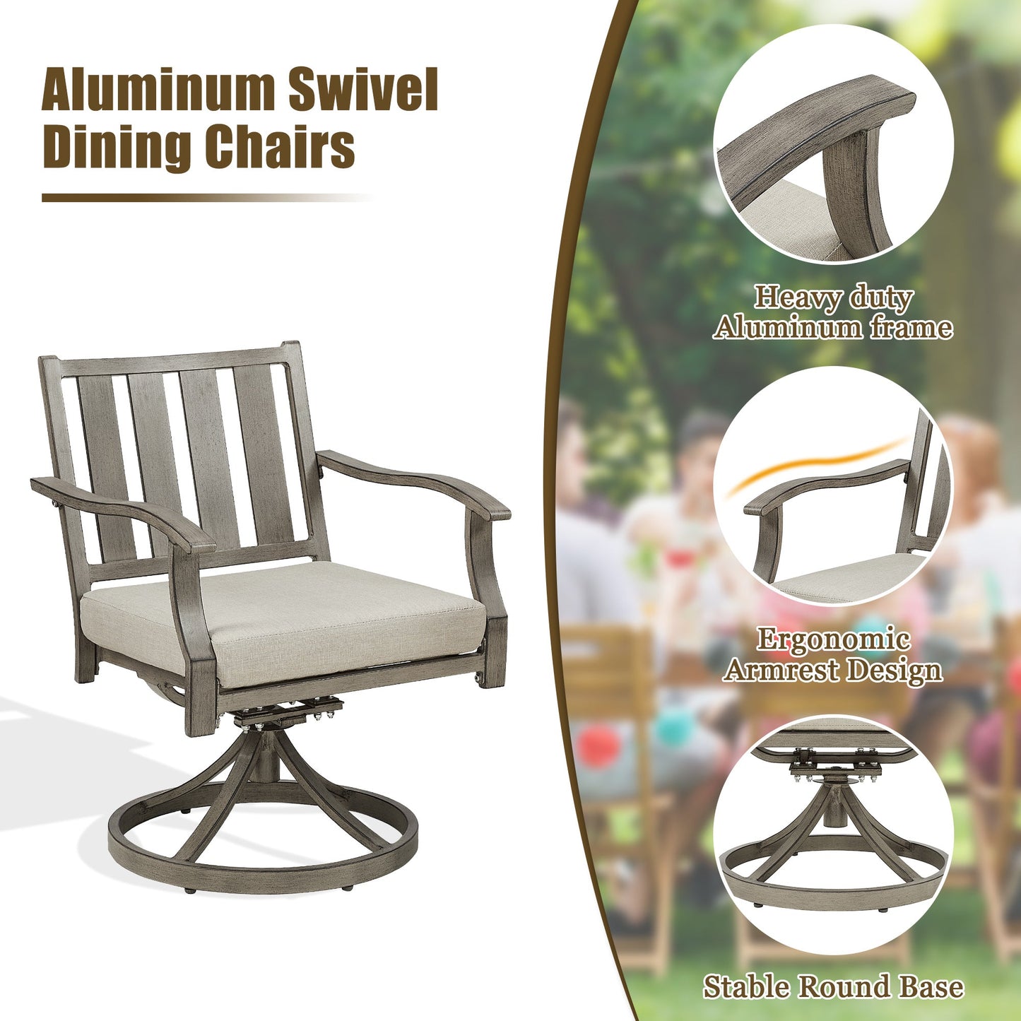 Azur Patio Round 60" Dining Set With Removable Lazy Susan And Sunbrella® Cushions