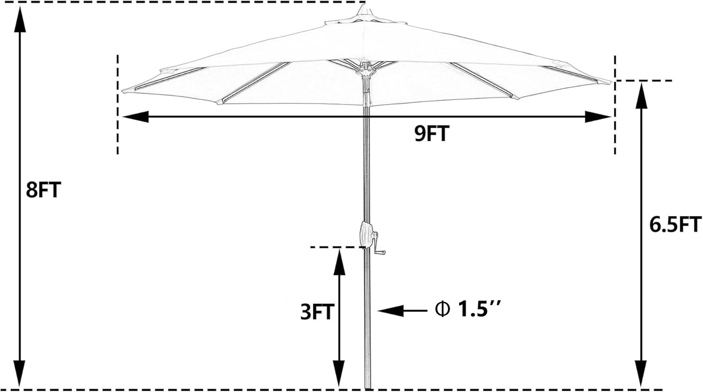 PATIO TREE 9ft Manual-tilted Outdoor Patio Umbrella with Crank Handle and Sunbrella® Fabric (Jockey Red)