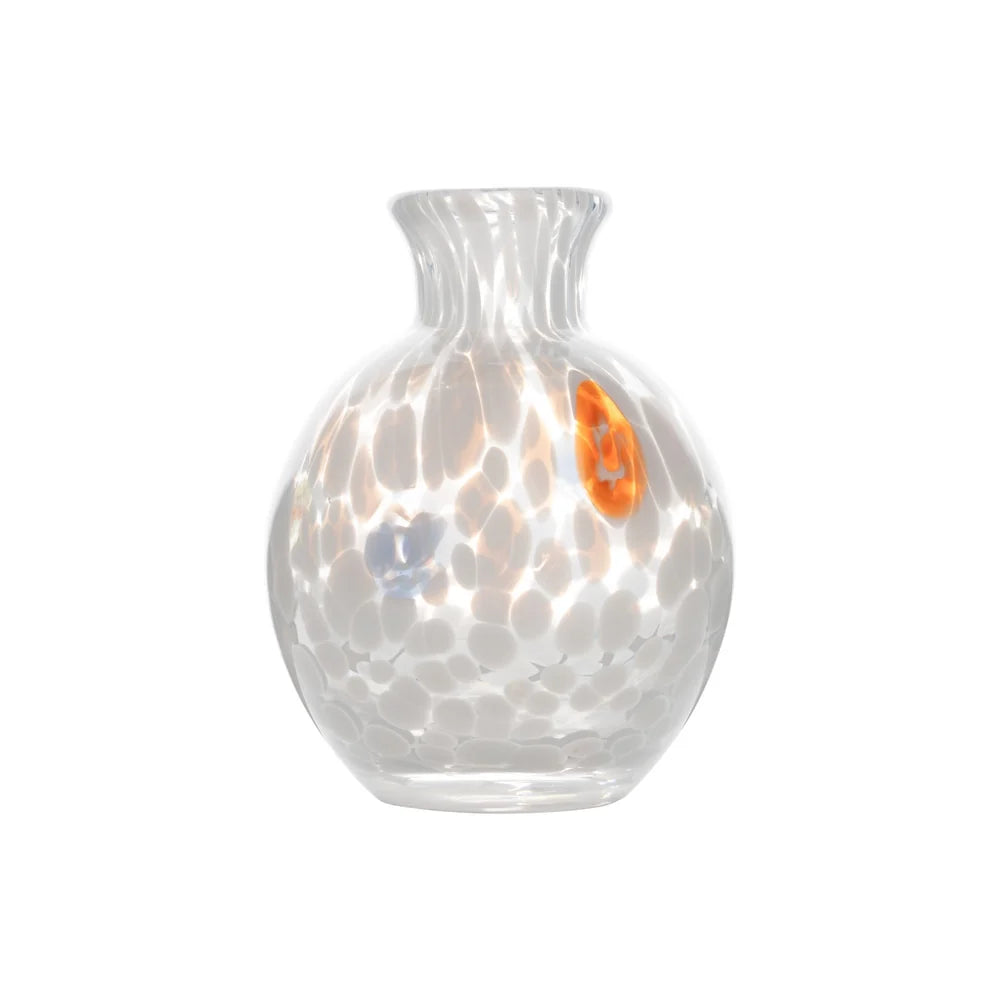 Bud Vase, Clear W/White Dots/ Mille Flowers