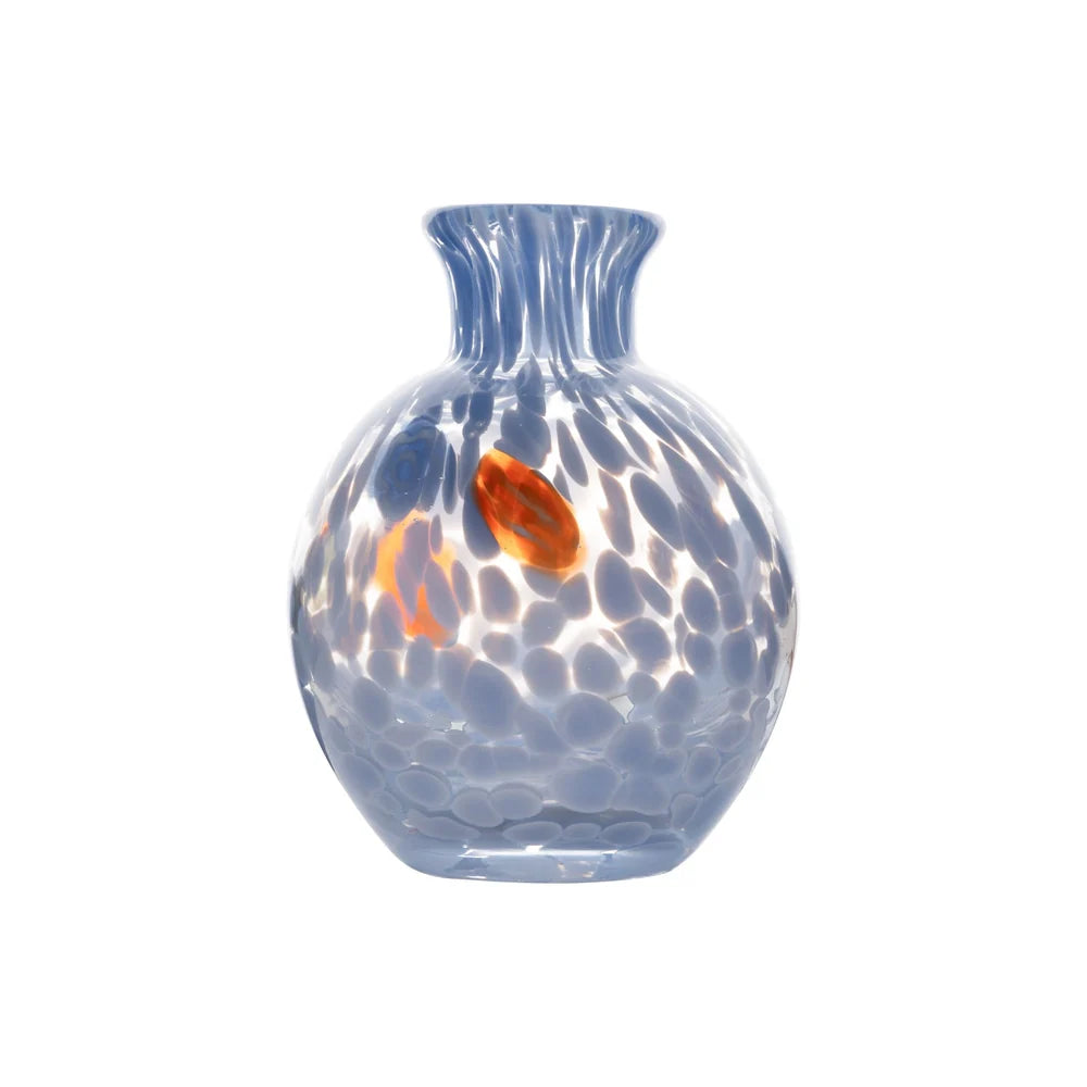 Bud Vase, Blue W/ White Dots/Mille Flowers