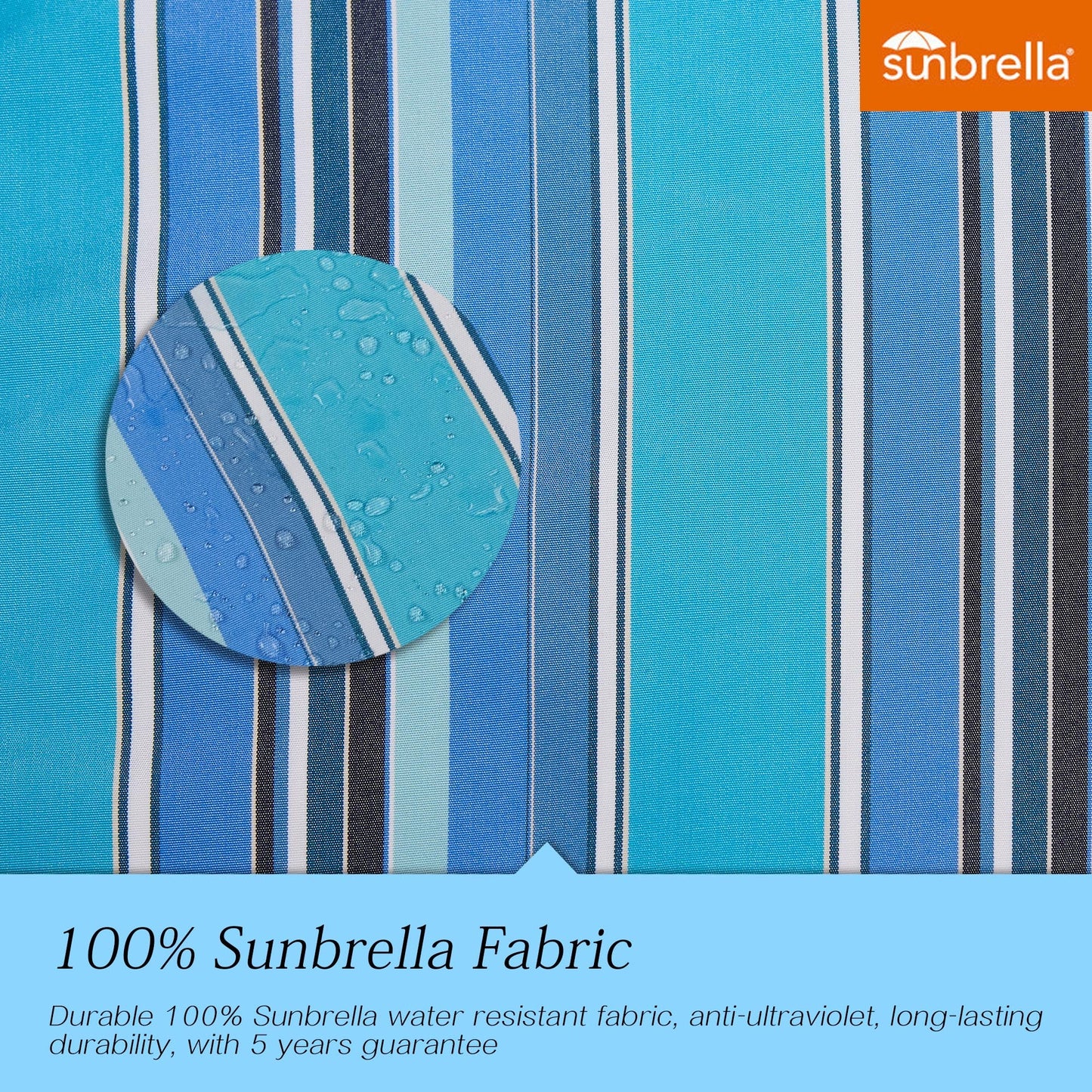 PATIO TREE Patio 9Ft Market Umbrella Stripe With Sunbrella®, Outdoor Table Umbrella for Patio,Porch (Dolce Oasis)