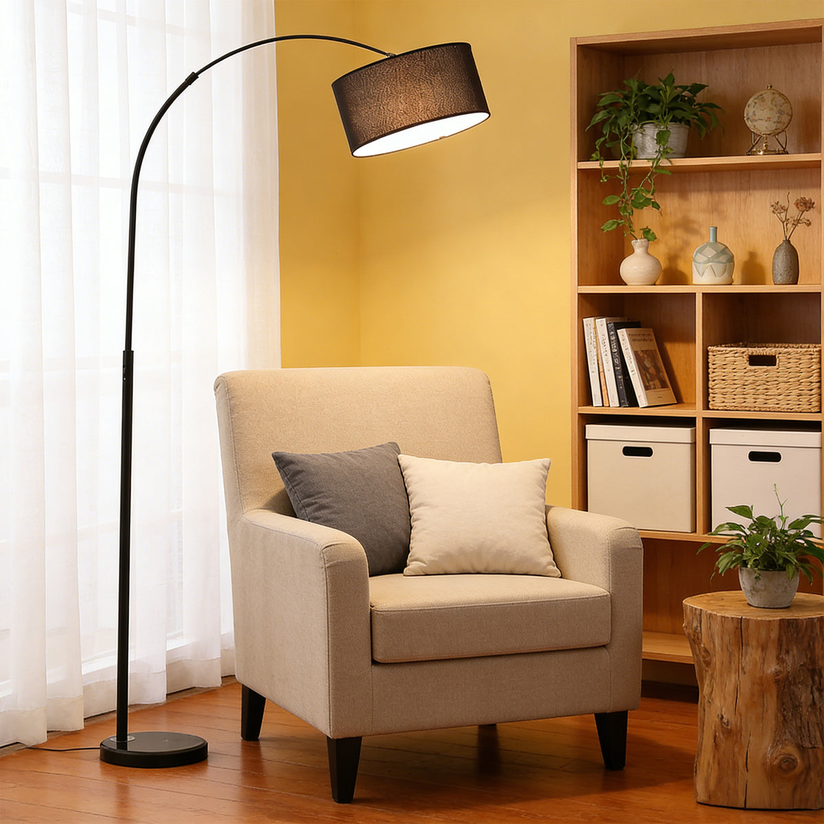 Modern Arc Floor Lamp with Drum Shade