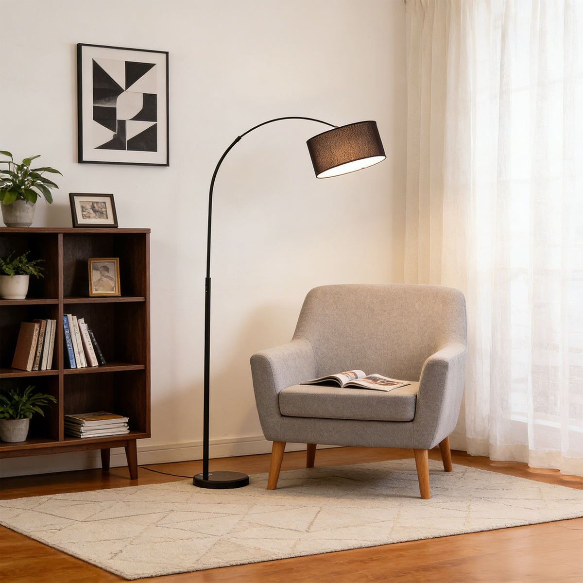Modern Arc Floor Lamp with Drum Shade