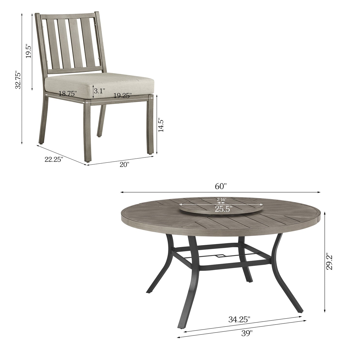 PEAKHOME Azur Patio Round Dining Table Sets With Armless Chair And Sunbrella® Cushions