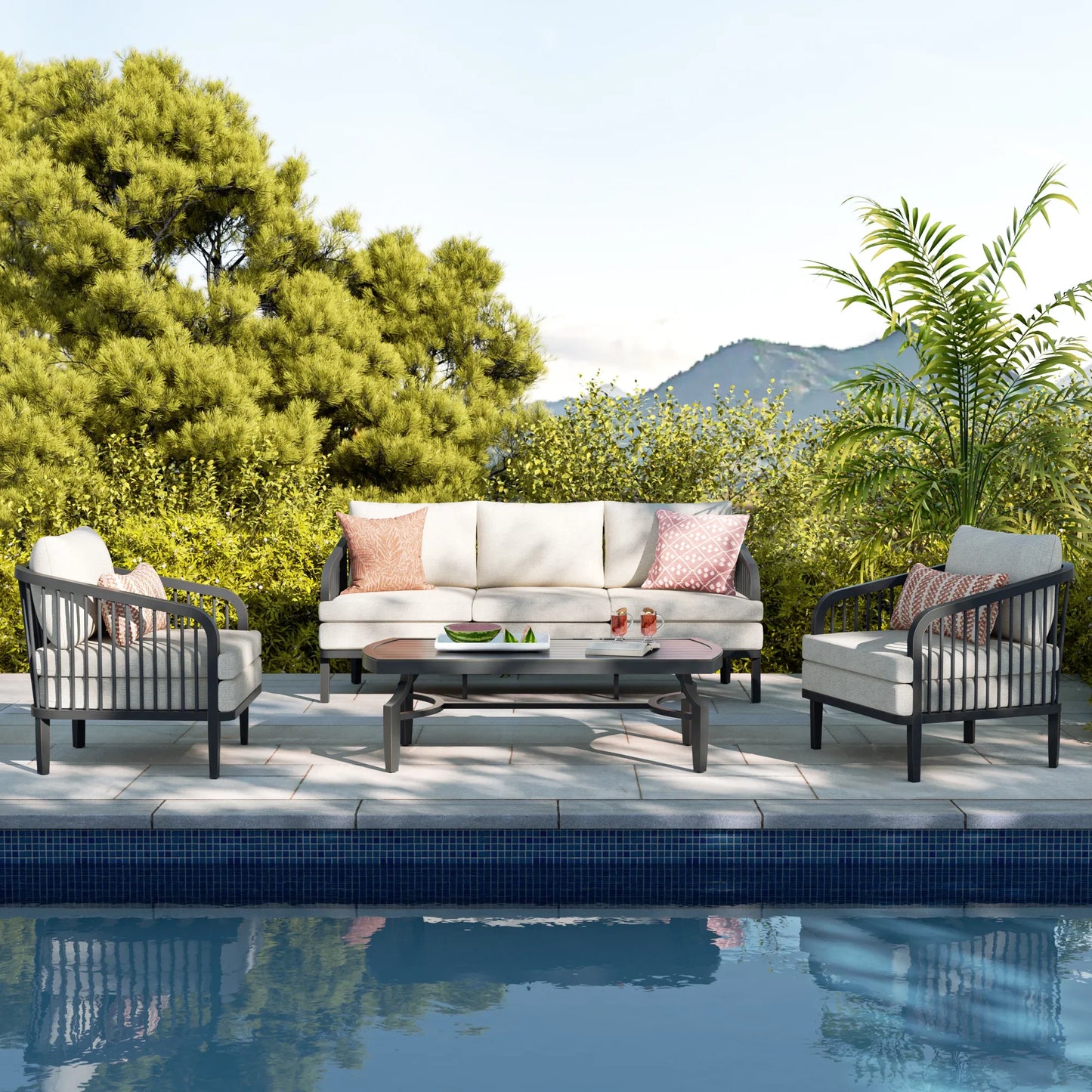 Asheville 4 PCS Aluminum Patio Seating Set for 5-Person