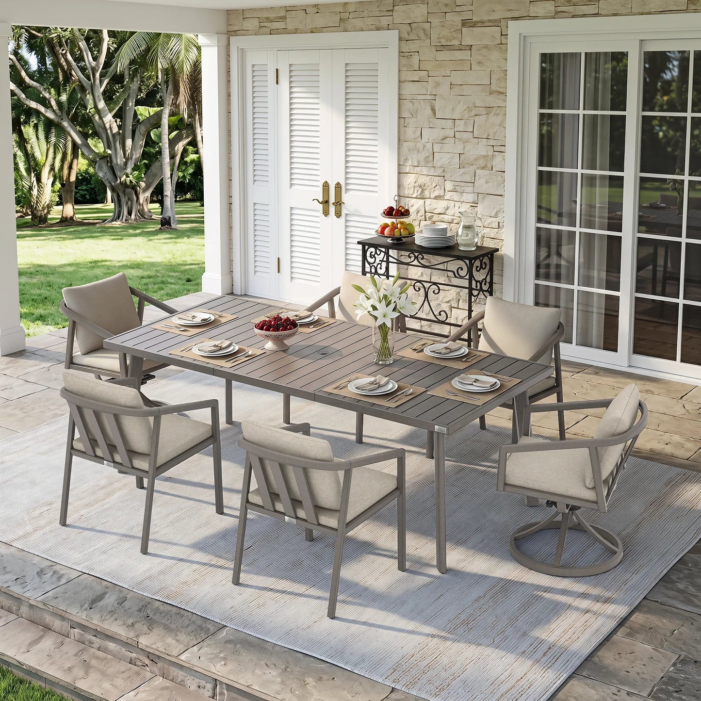 Amalfi 7-Piece Patio Dining Set for 6 person with 2 Swivel Chairs