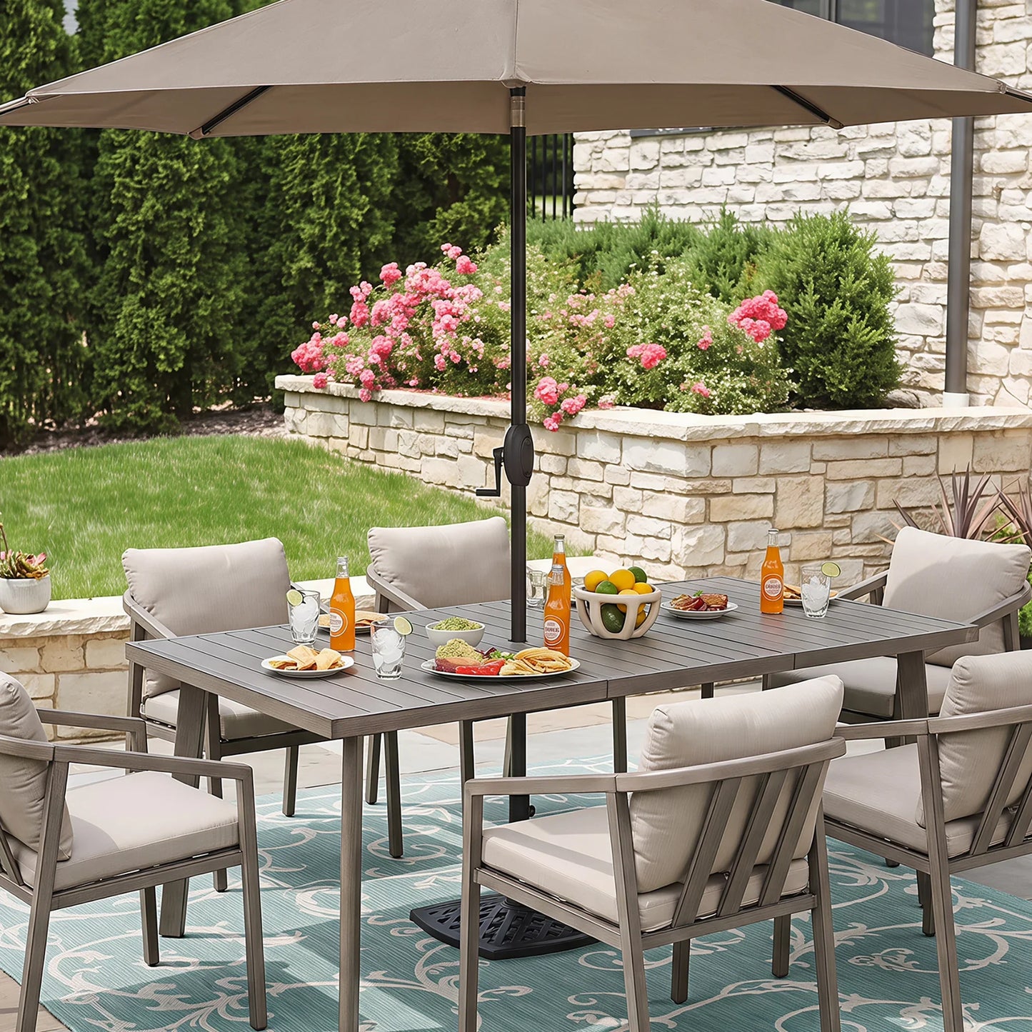 Amalfi 9-Piece Rectangular Patio Dining Set with 8 Ergonomic Armchairs