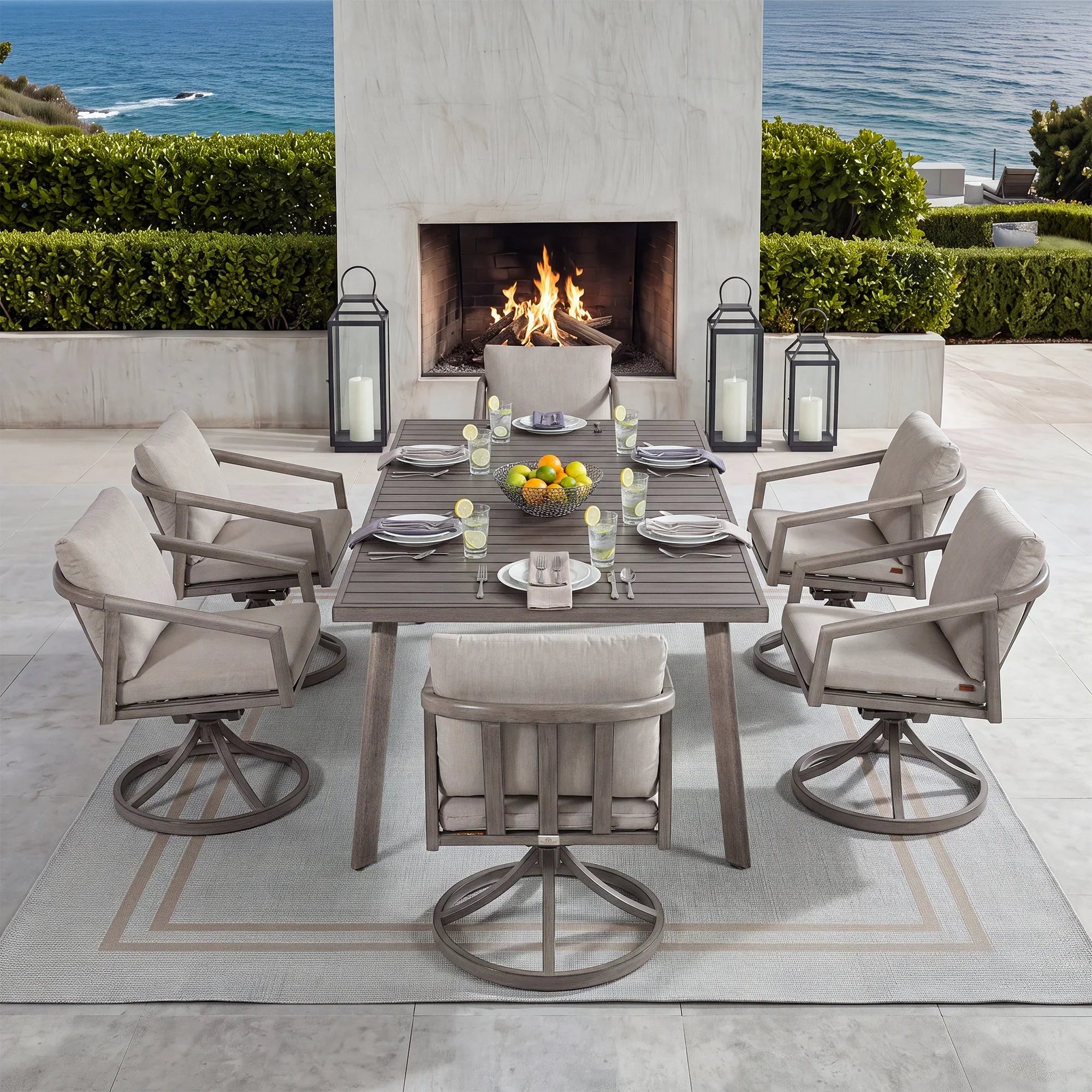 Amalfi Backyard Rectangular Dining Table With 6 Swivel Chairs
