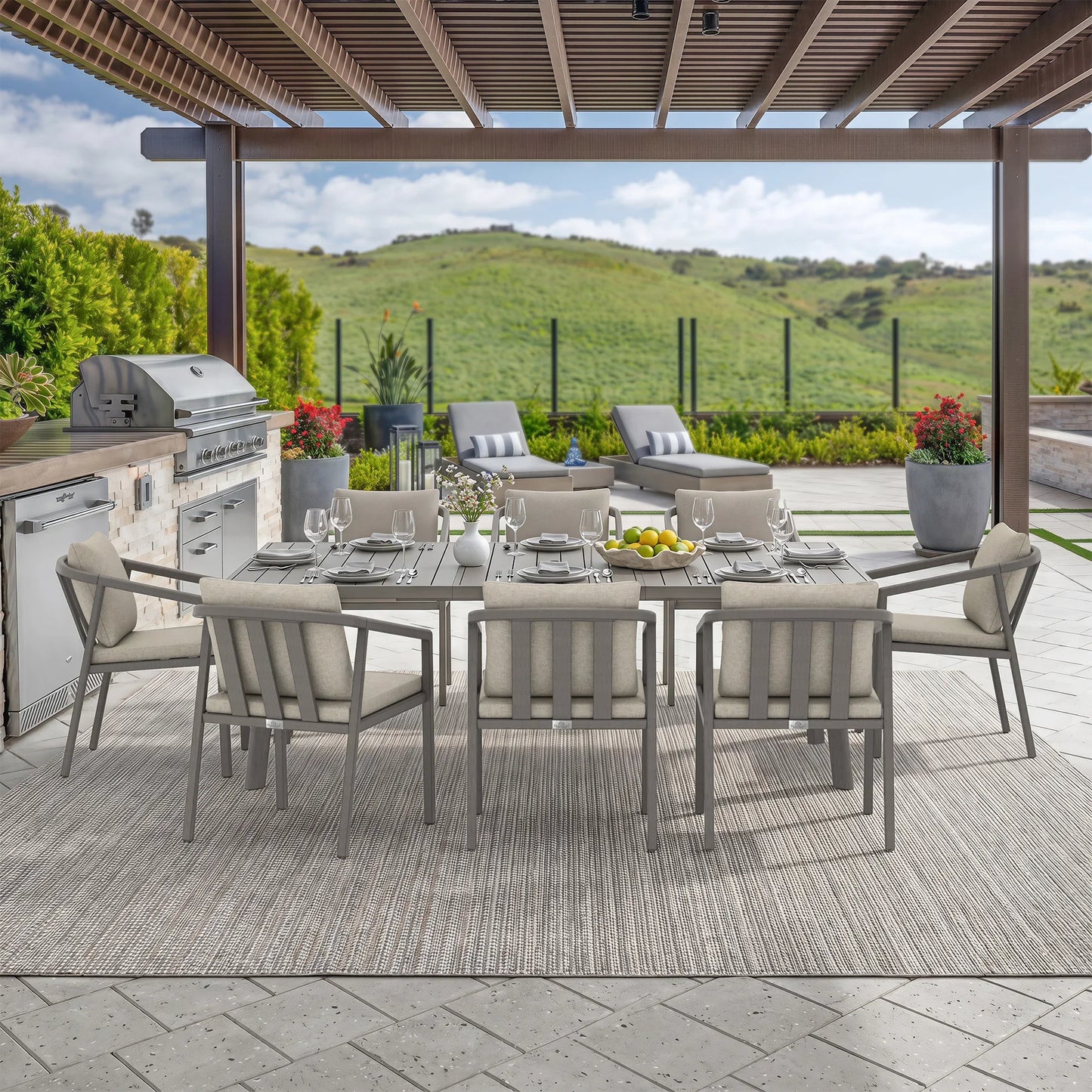 Amalfi 9-Piece Rectangular Patio Dining Set with 8 Ergonomic Armchairs