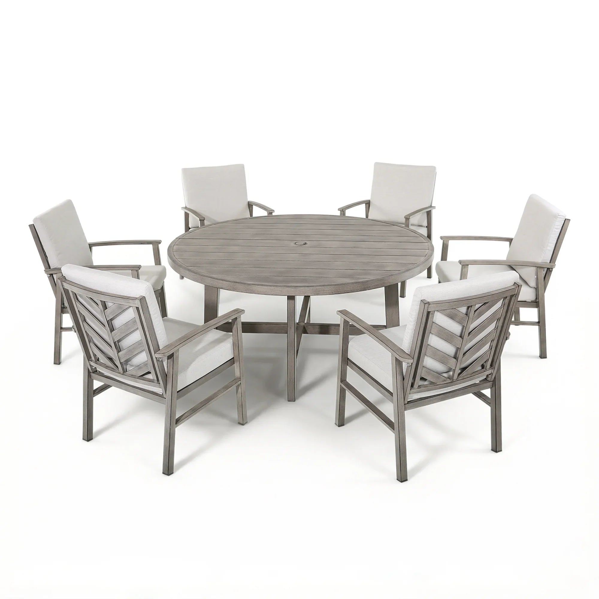 Amario 6 Person Aluminum Patio Round Dining Set With Sunbrella® Cushions