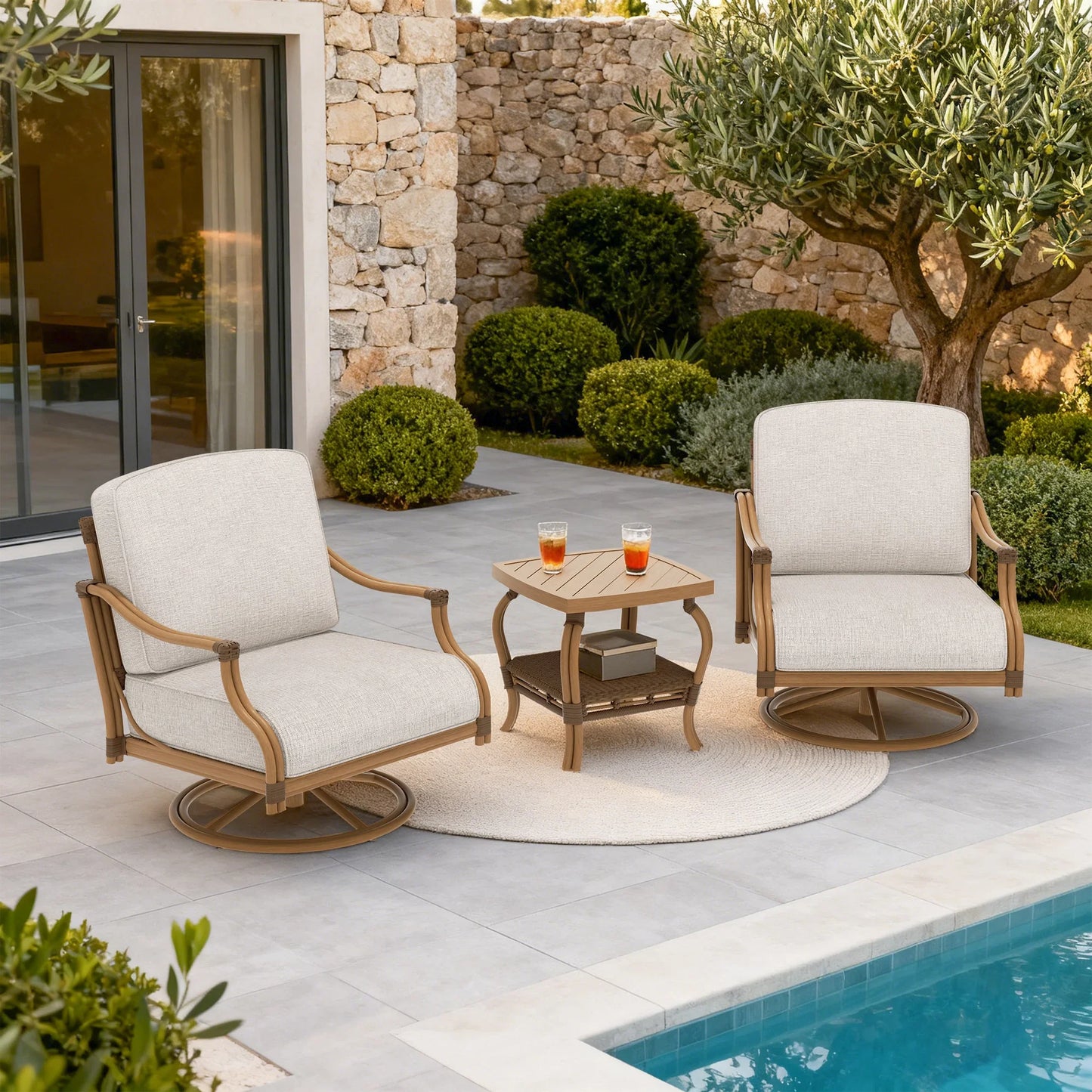 Arcadia 2 Piece Swivel Lounge Chair and End Table