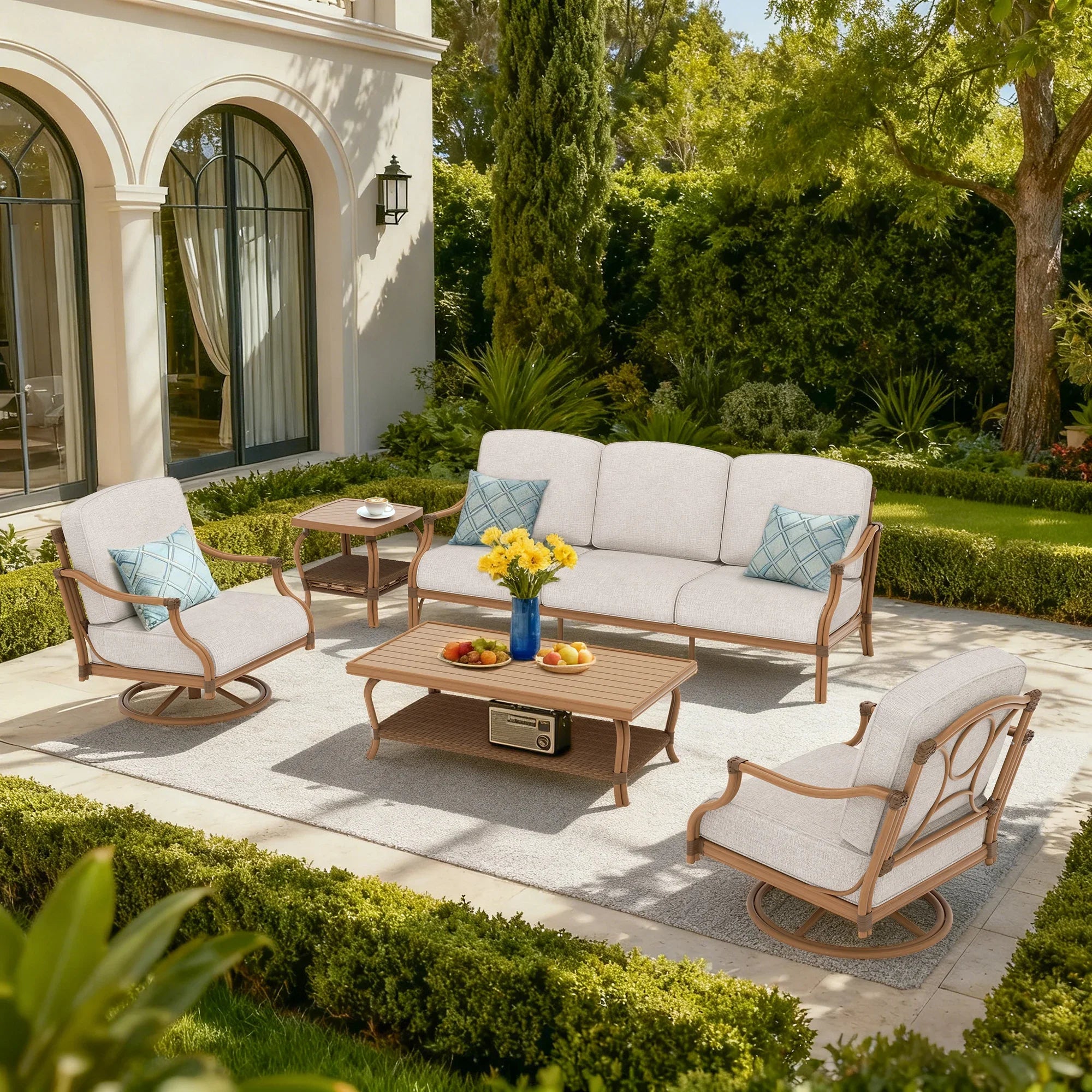 Arcadia 5 Pieces Patio Furniture Sets With Swivel Chairs