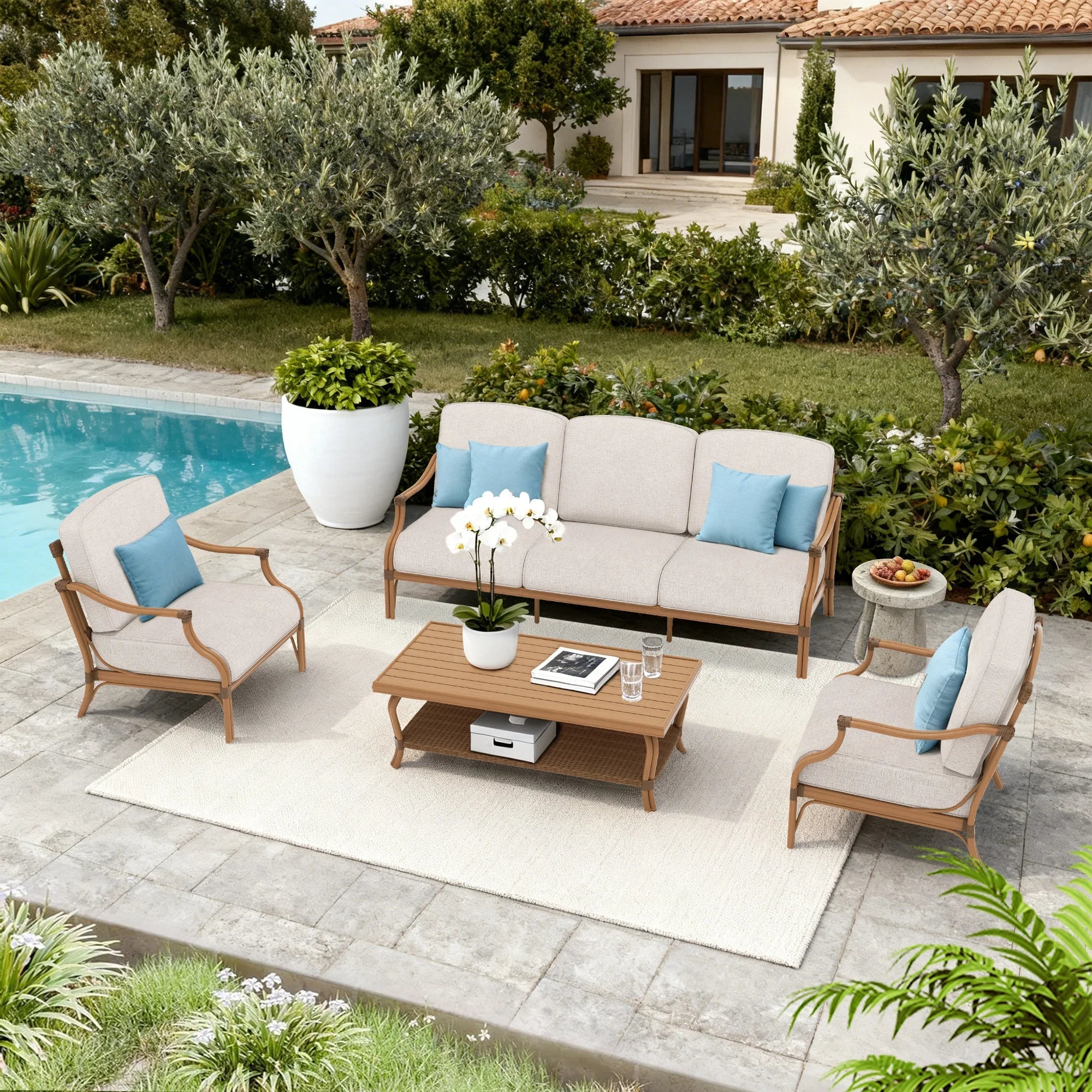 Arcadia Outdoor Sofa and 2 Chairs with Coffee Table