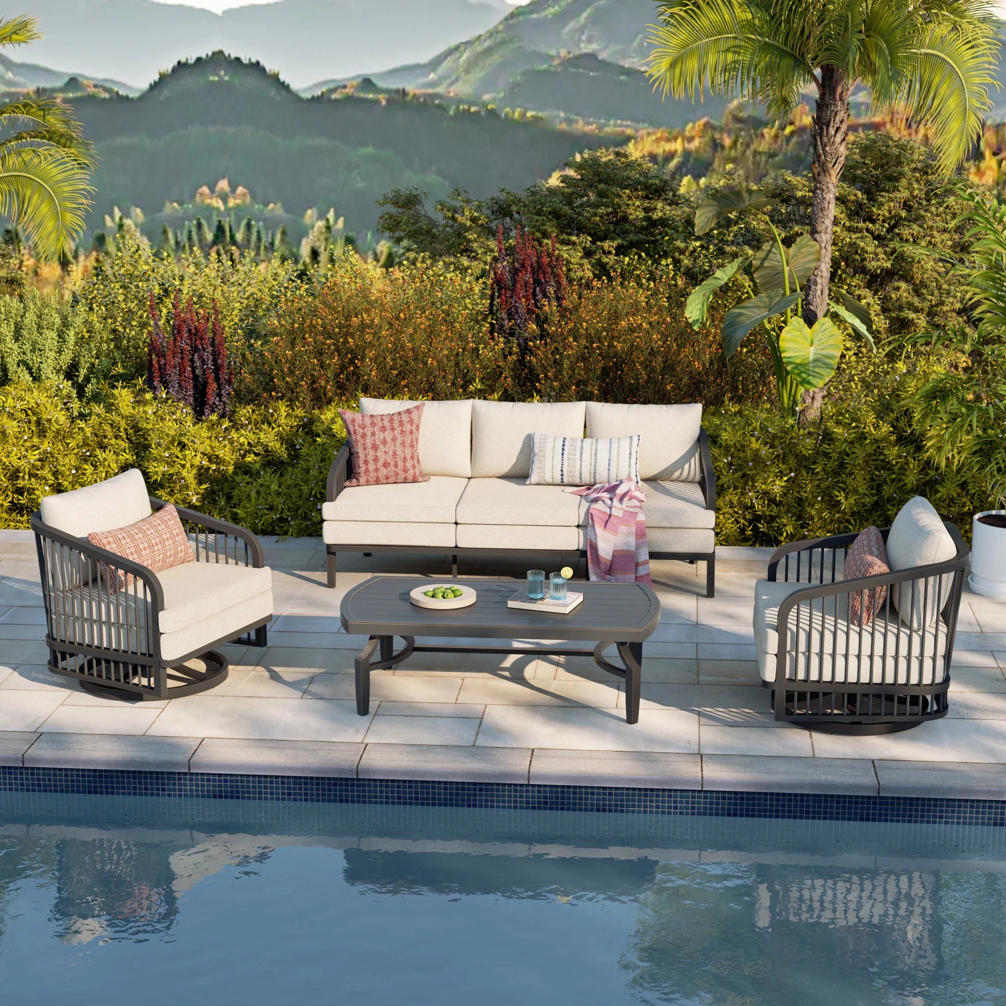 Asheville 4-Piece Aluminum Outdoor Swivel Seating Set