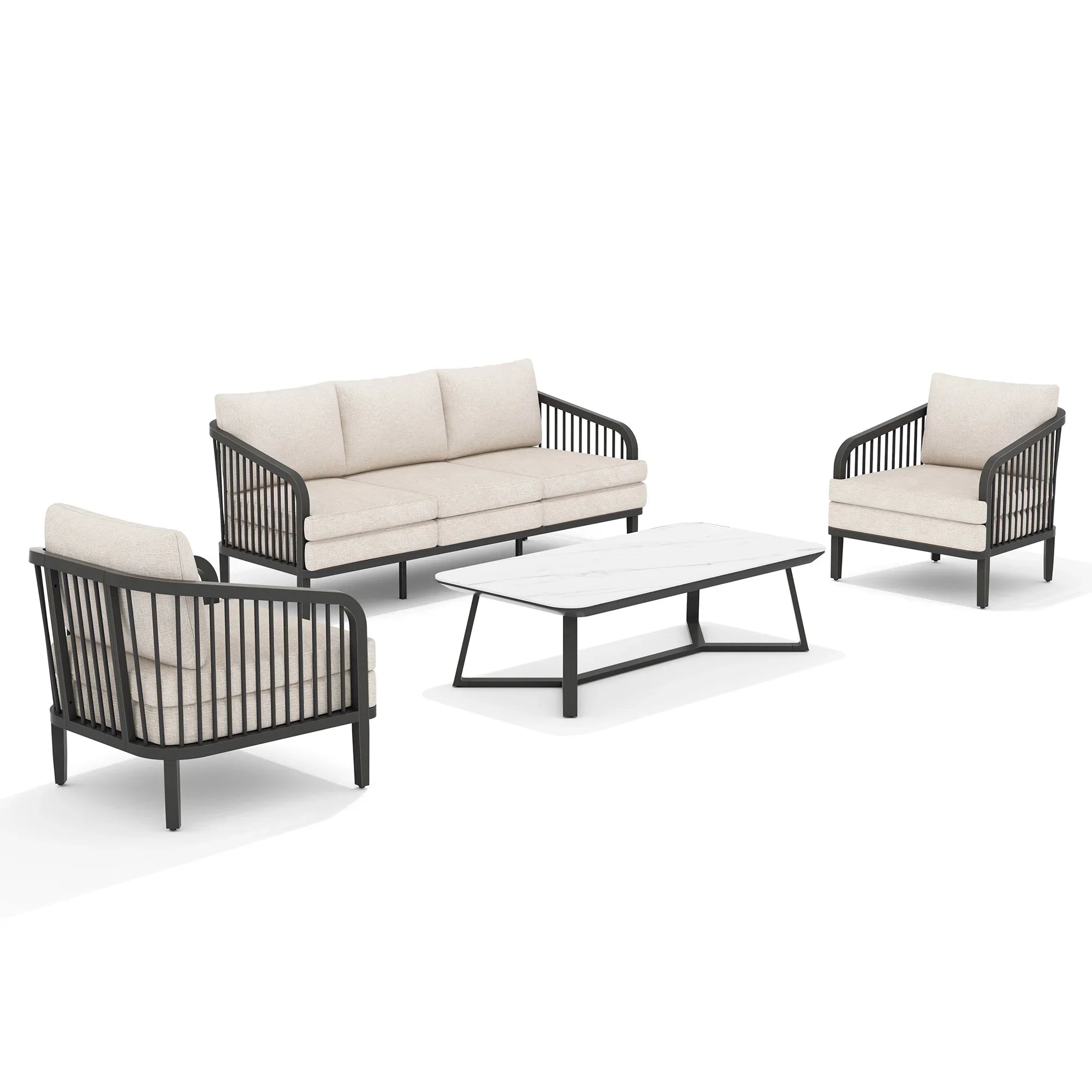 Asheville 4-Piece Aluminum Patio Deep Sofa Set With Sintered Stone Tables