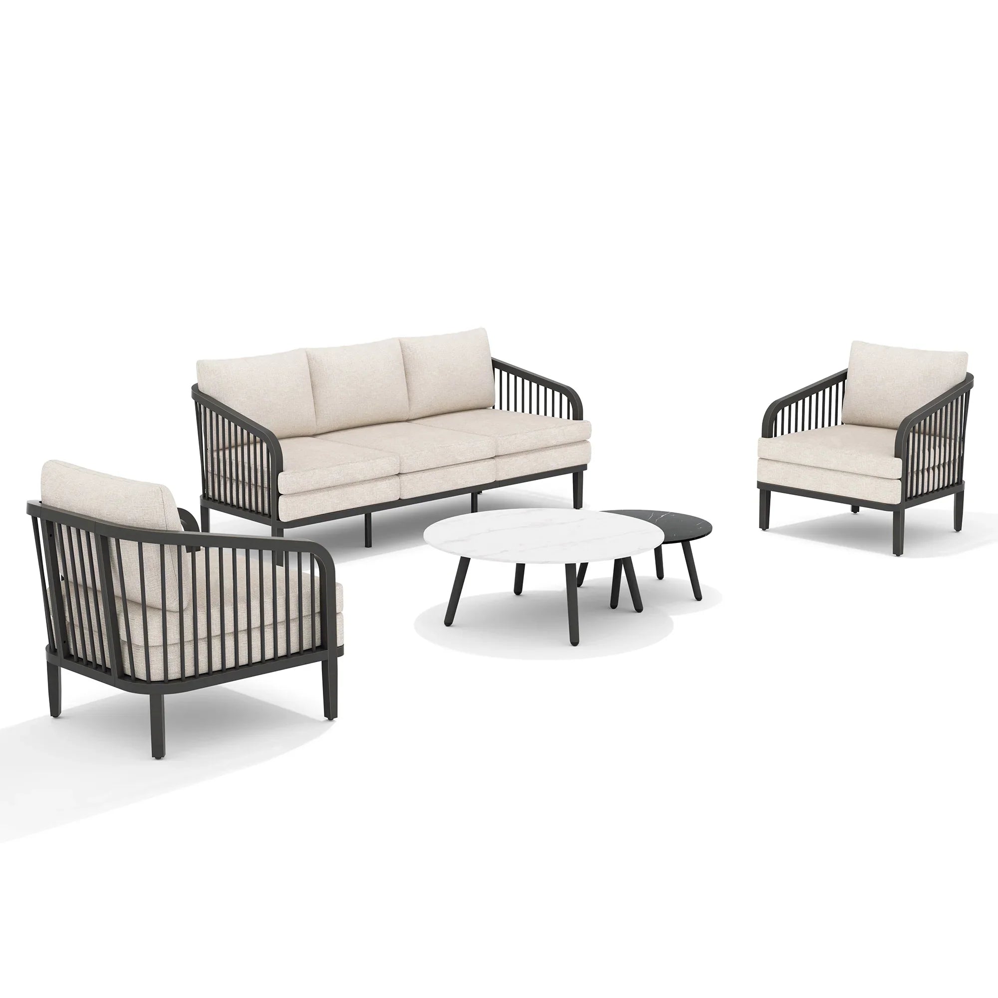 Asheville 5-Piece Aluminum Patio Deep Sofa Set With Nesting Sintered Stone Tables
