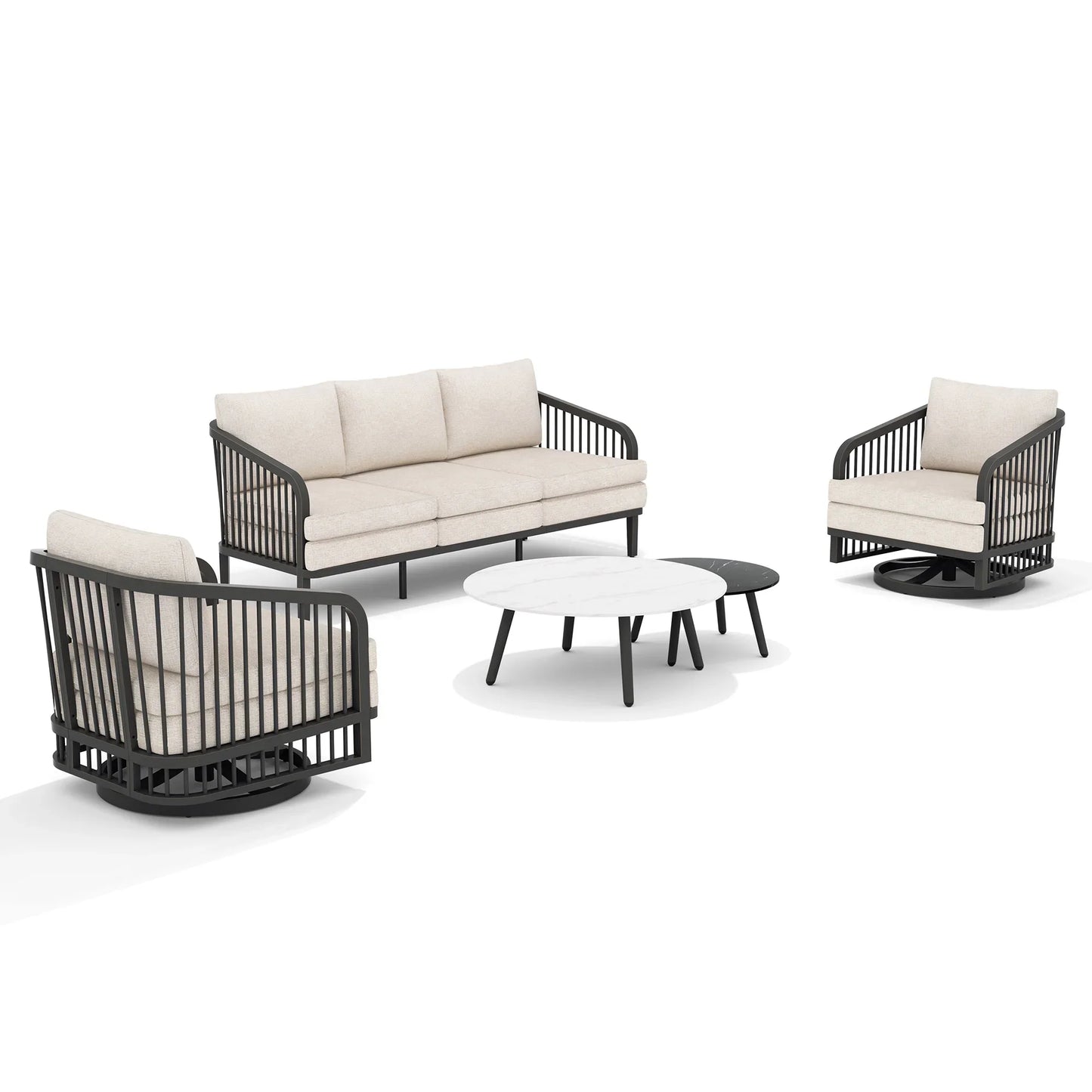 Asheville 5-Piece Aluminum Patio Seating Set With Nesting Sintered Stone Tables