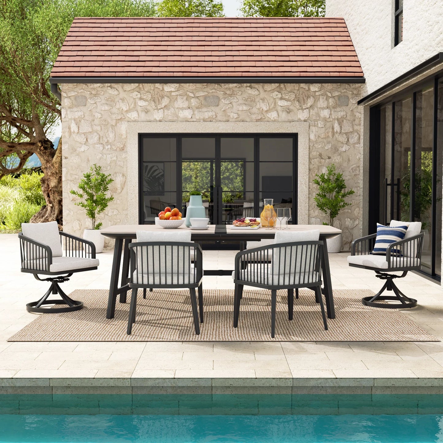 Asheville 7 Pieces Patio Rectangular Dining Table Set