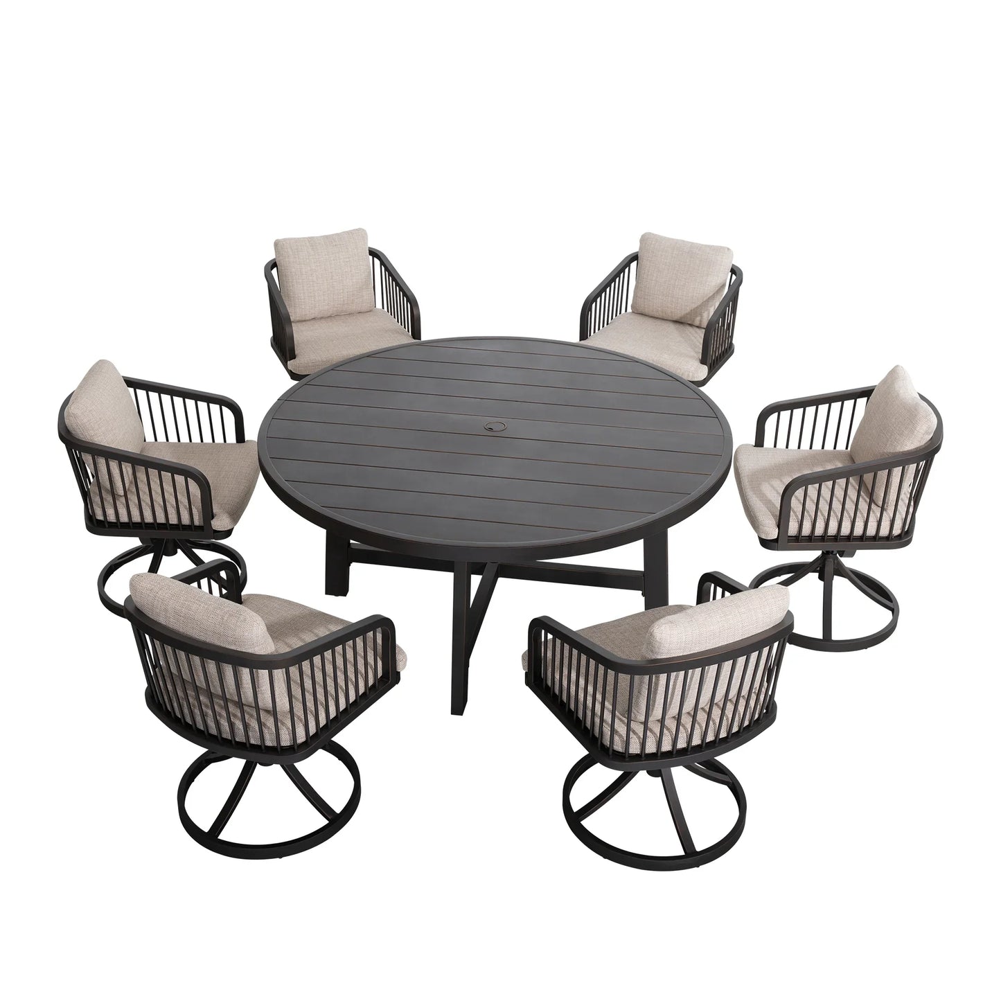 Asheville 7 Pieces Patio Round Dining Set With Swivel Rocking Chair