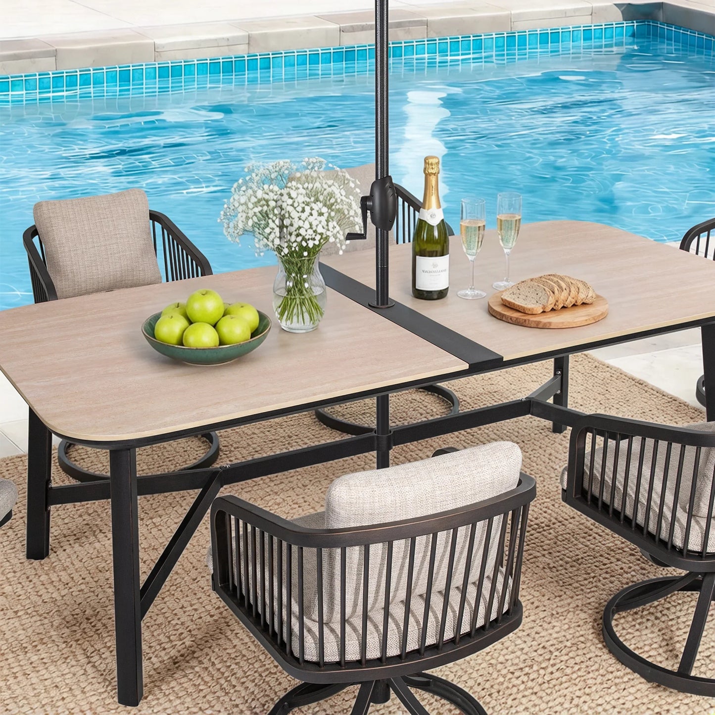 Asheville Patio Rectangular Dining Table and 6 Dining Chair