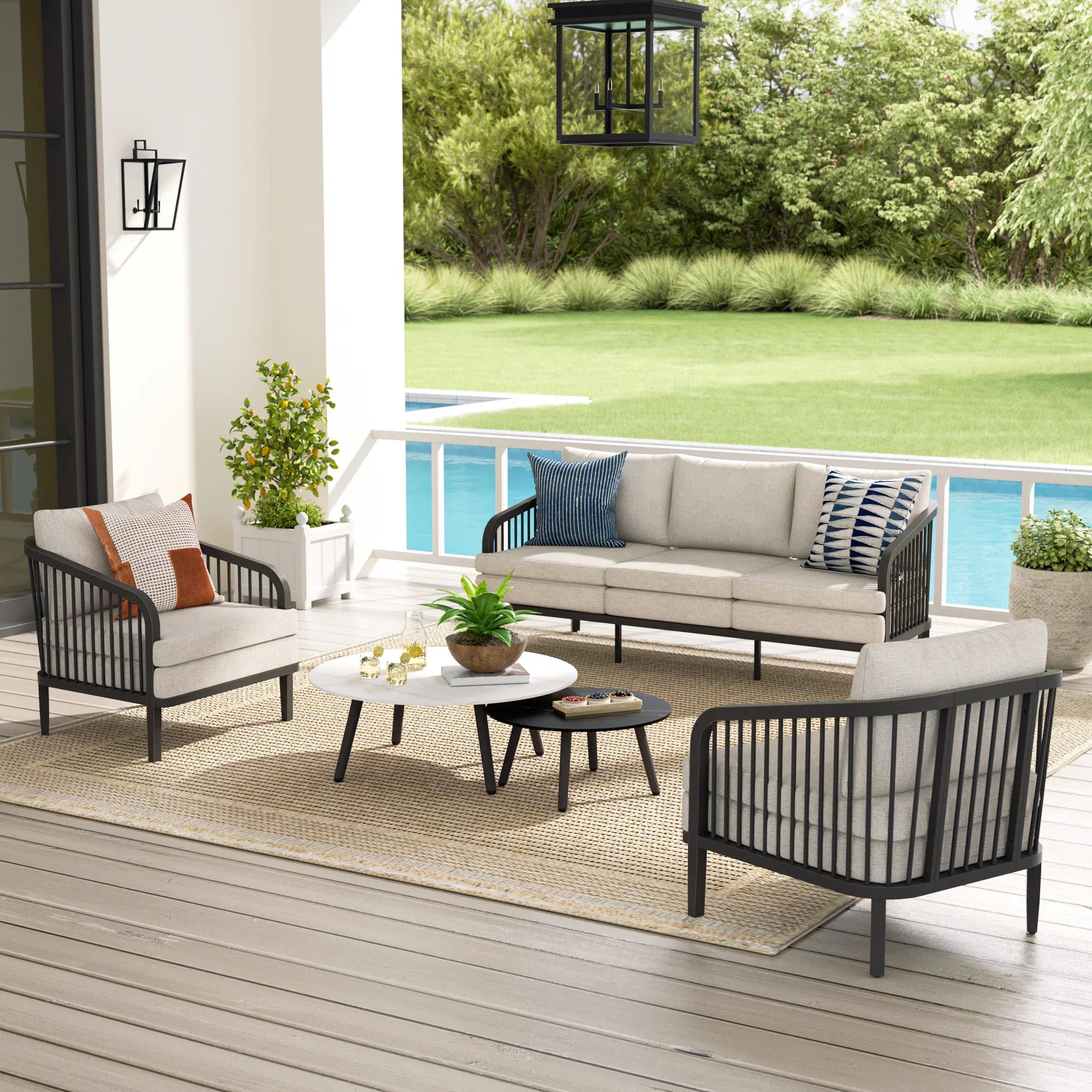 Asheville 5-Piece Aluminum Patio Deep Sofa Set With Nesting Sintered Stone Tables