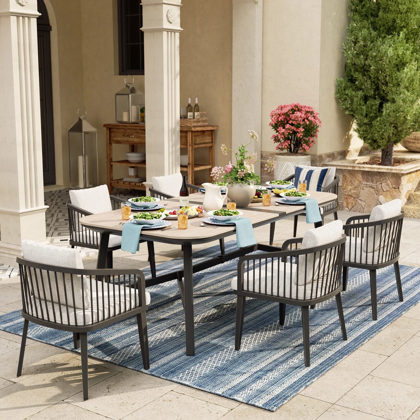 Asheville Patio Rectangular Dining Table and 6 Dining Chair
