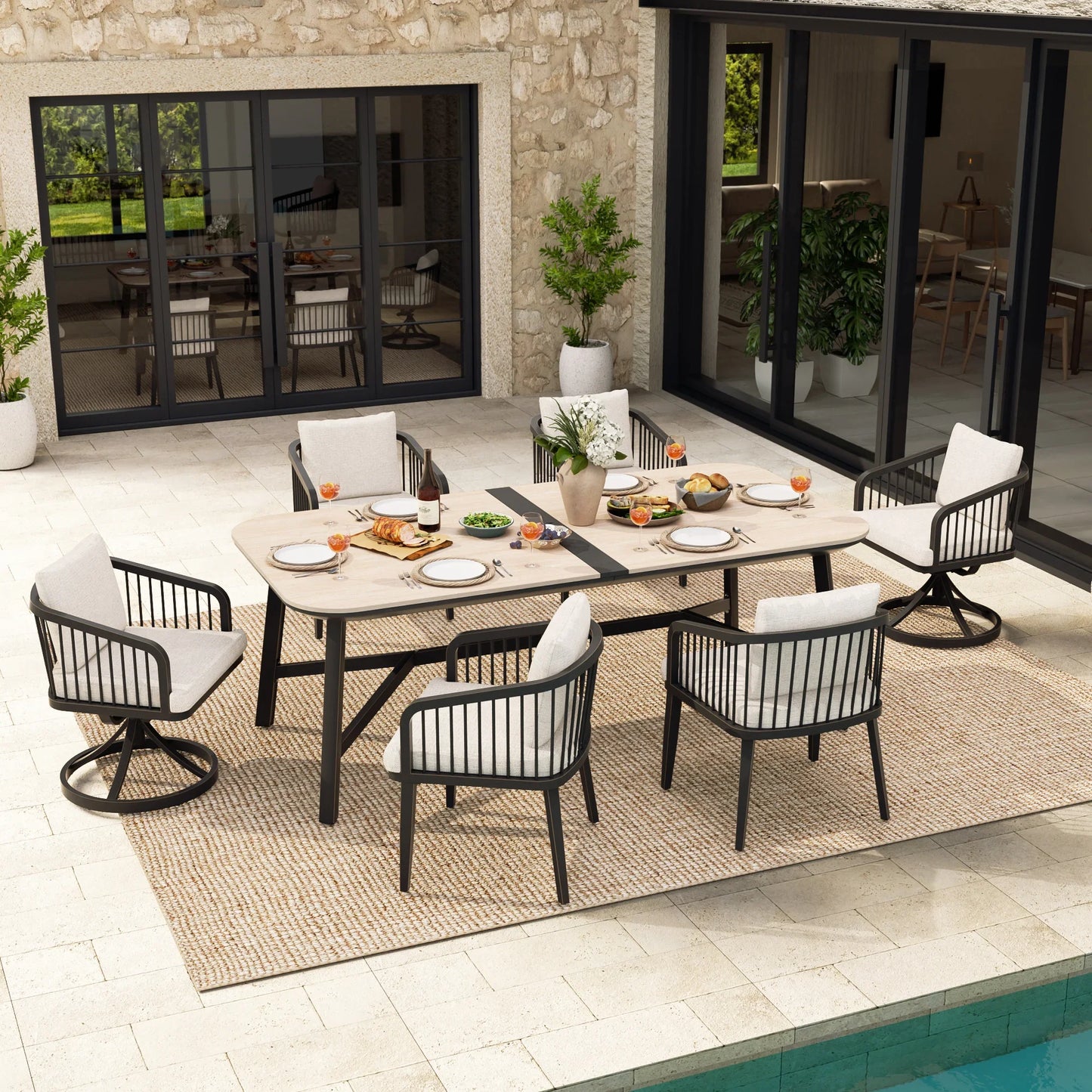 Asheville 7 Pieces Patio Rectangular Dining Table Set