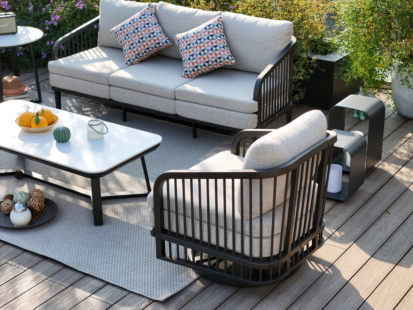 Asheville 4-Piece Aluminum Patio Swivel Seating Set With Sintered Stone Tables