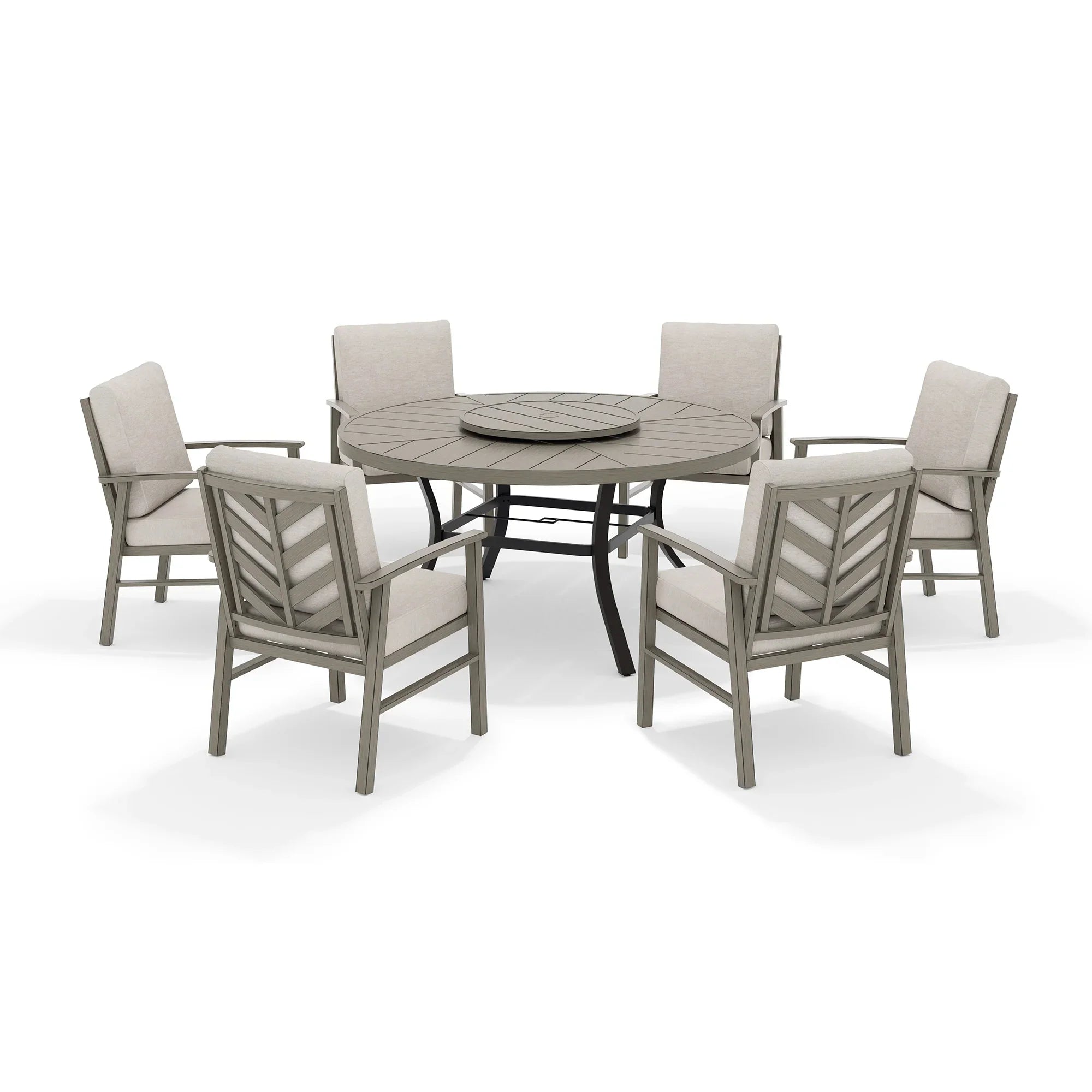 Peak Home Amario Round Outdoor Dining Set with Fixed Chair and Lazy Susan