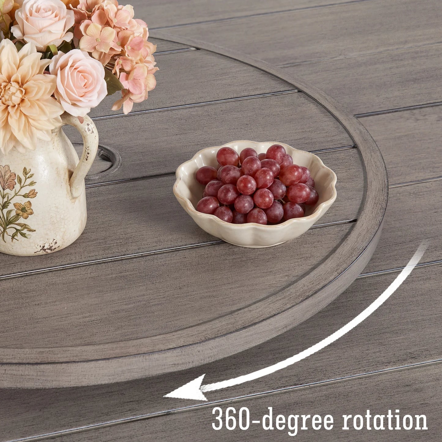 Azur 61.45 Inch Aluminum Patio Round Dining Table With Lazy Susan
