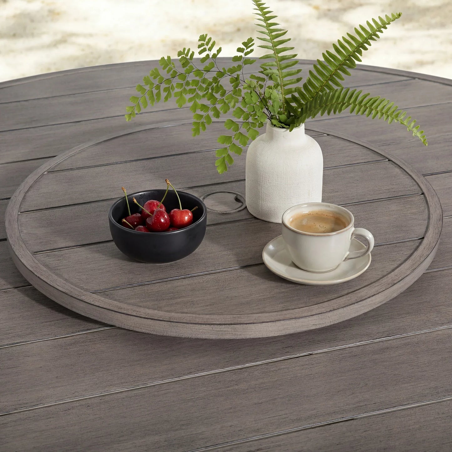 Azur 61.45 Inch Aluminum Patio Round Dining Table With Lazy Susan