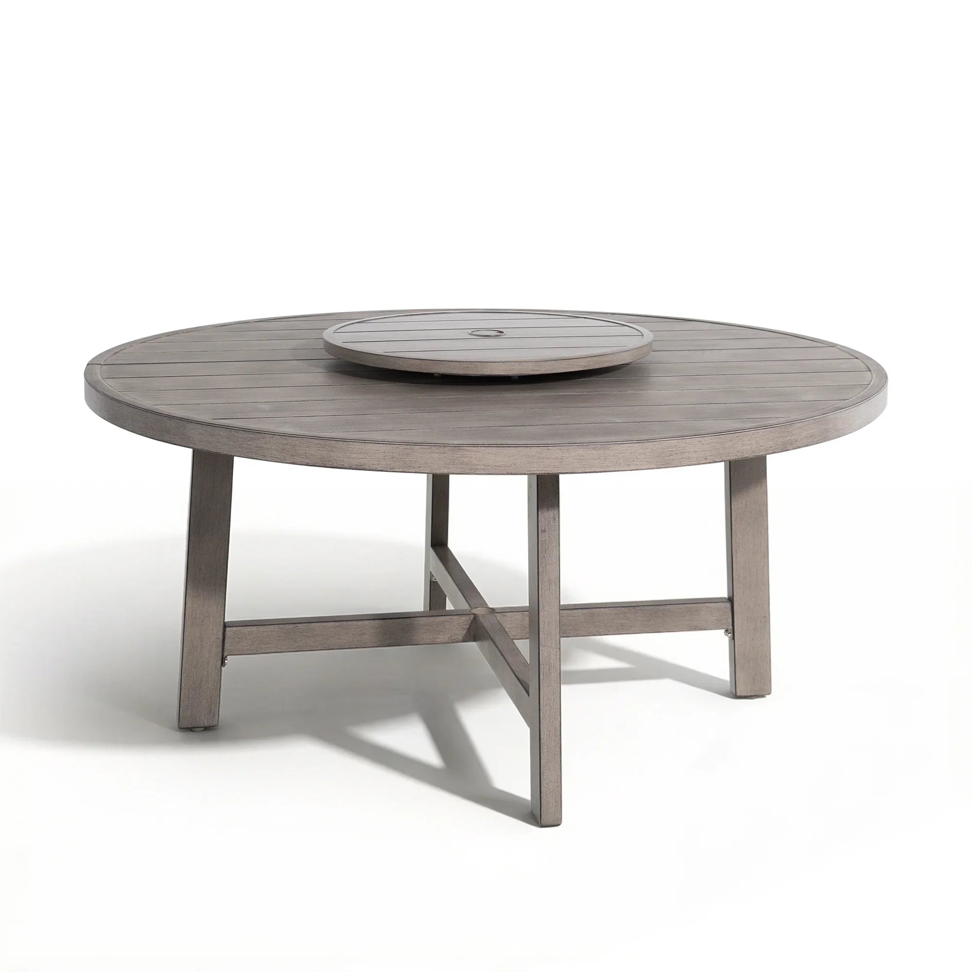 Azur 61.45 Inch Aluminum Patio Round Dining Table With Lazy Susan