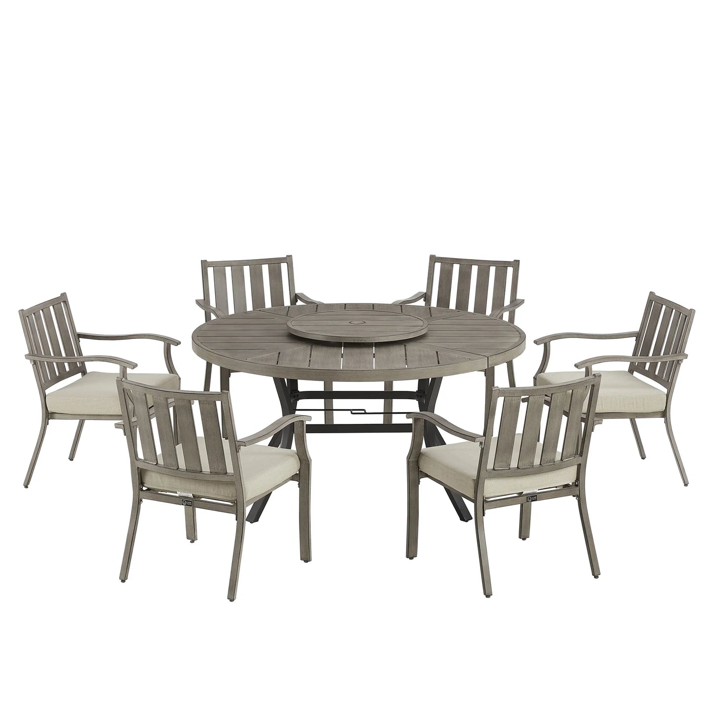 Azur Patio Round 60" Dining Set With Removable Lazy Susan And Sunbrella® Cushions