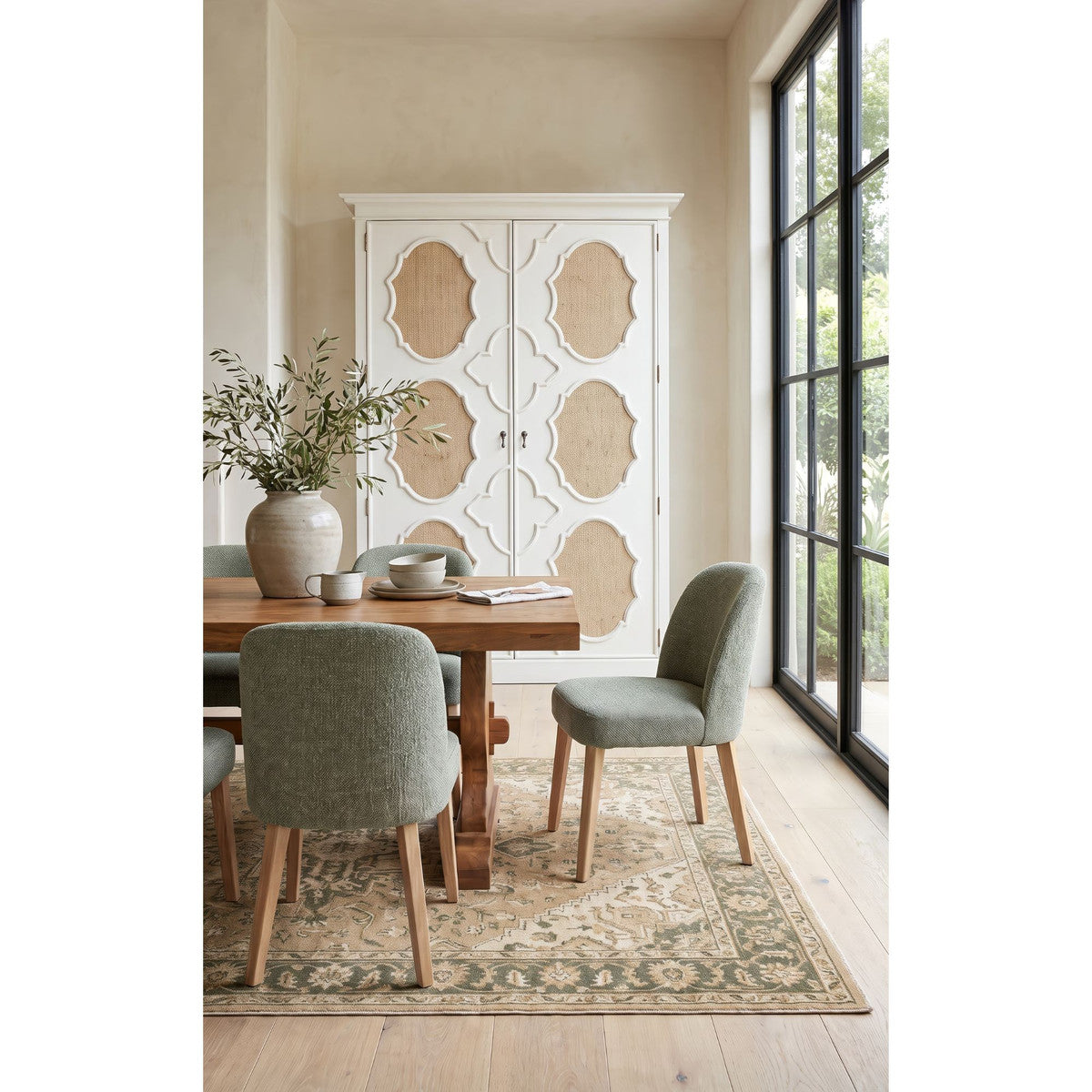 Seraphine 2 Door Cabinet With Rattan Medallion Motif, 55.25"W, White