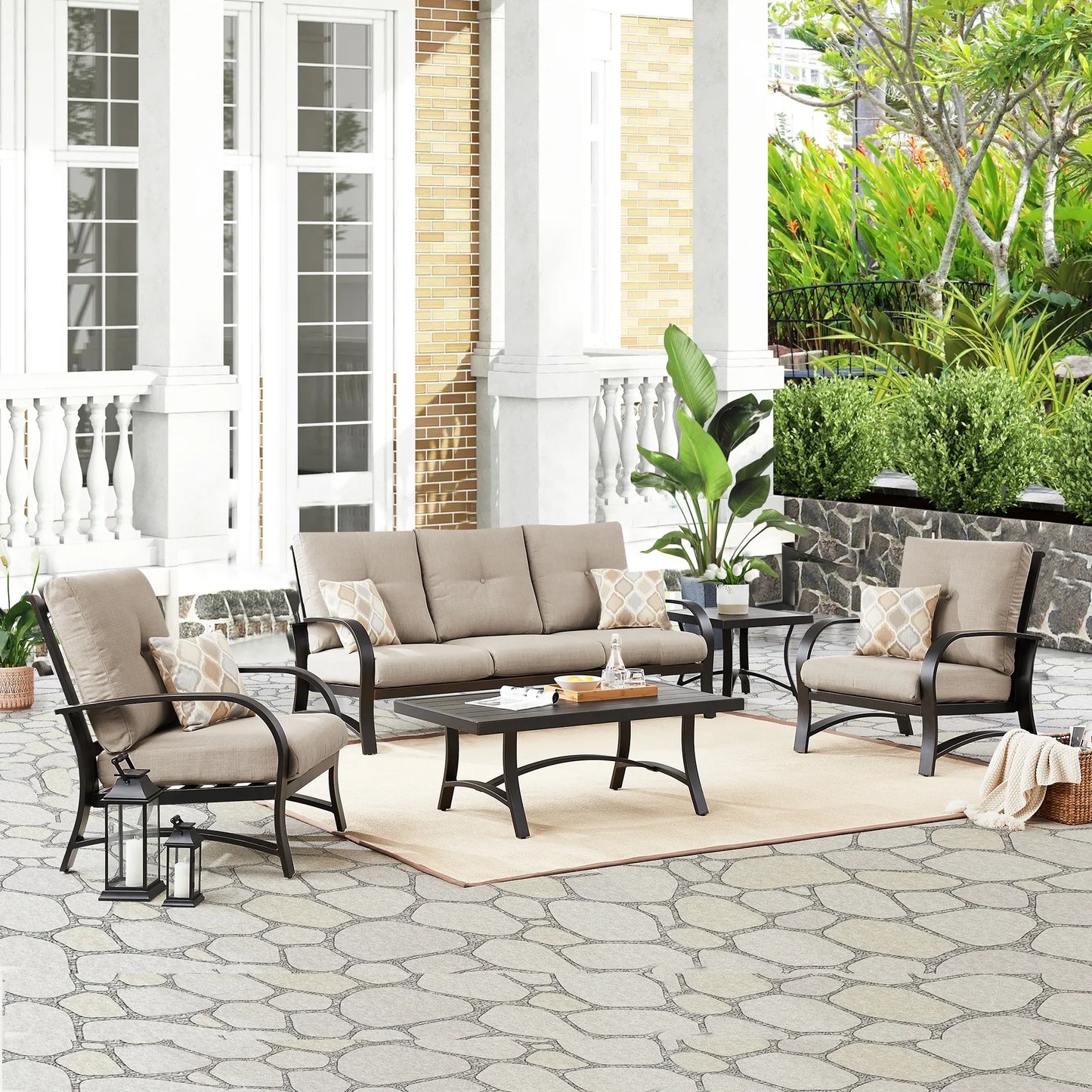 Chamber 5 Pieces Aluminum Patio Sofa Sets with Sunbrella® Cushions