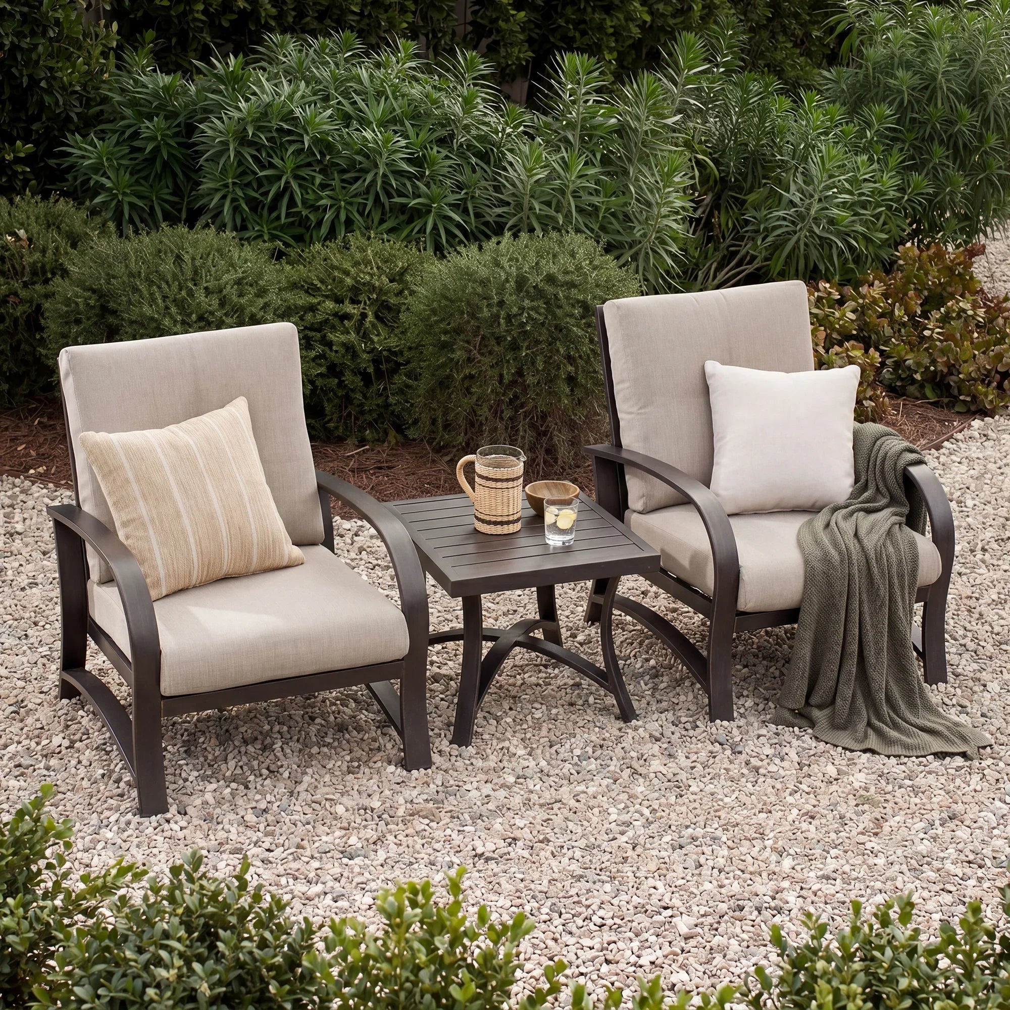 Chamber 2 Pieces Patio Fixed Chair and Side Table
