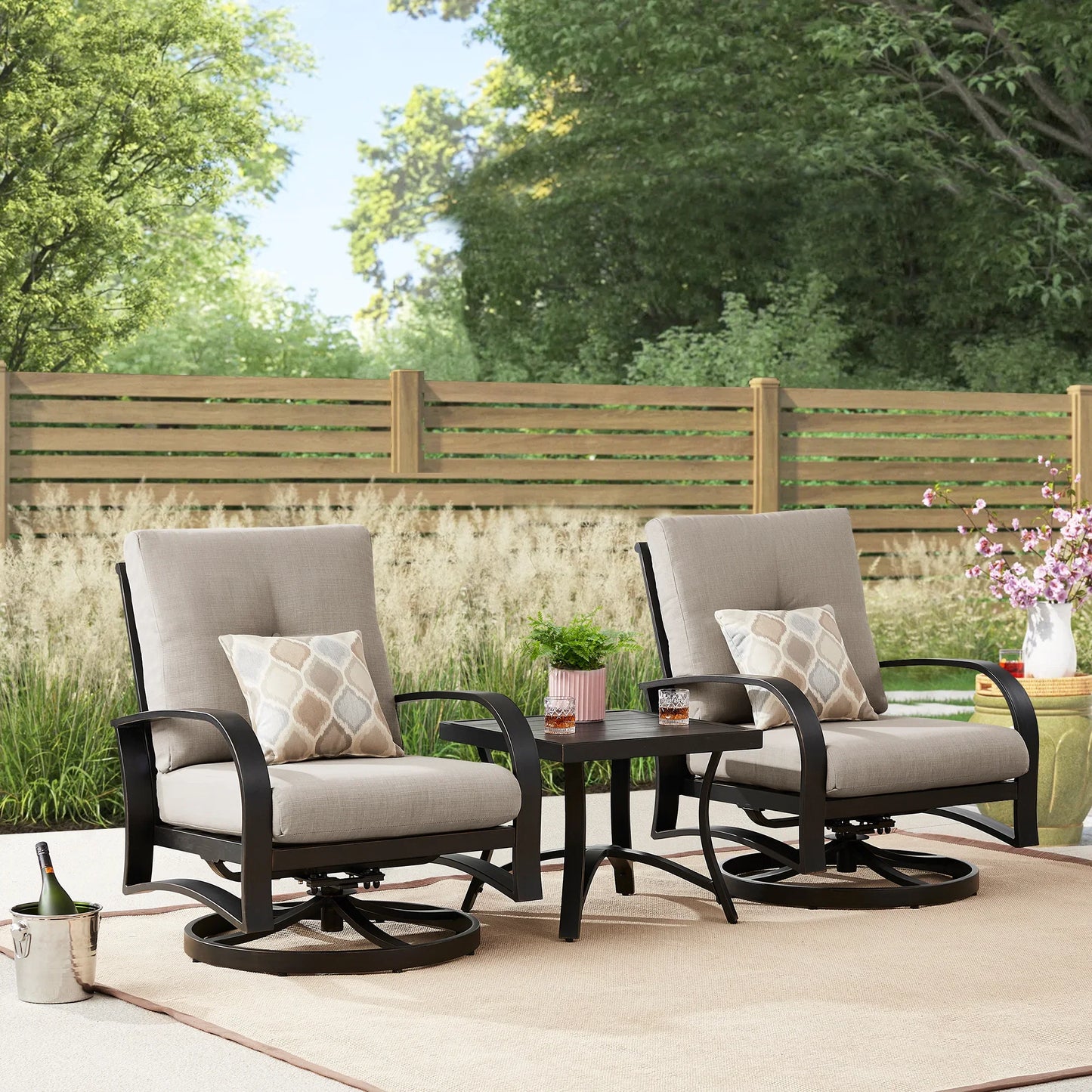 Chamber 3 Pieces Aluminum Patio Bistro Sets with Sunbrella® Cushions