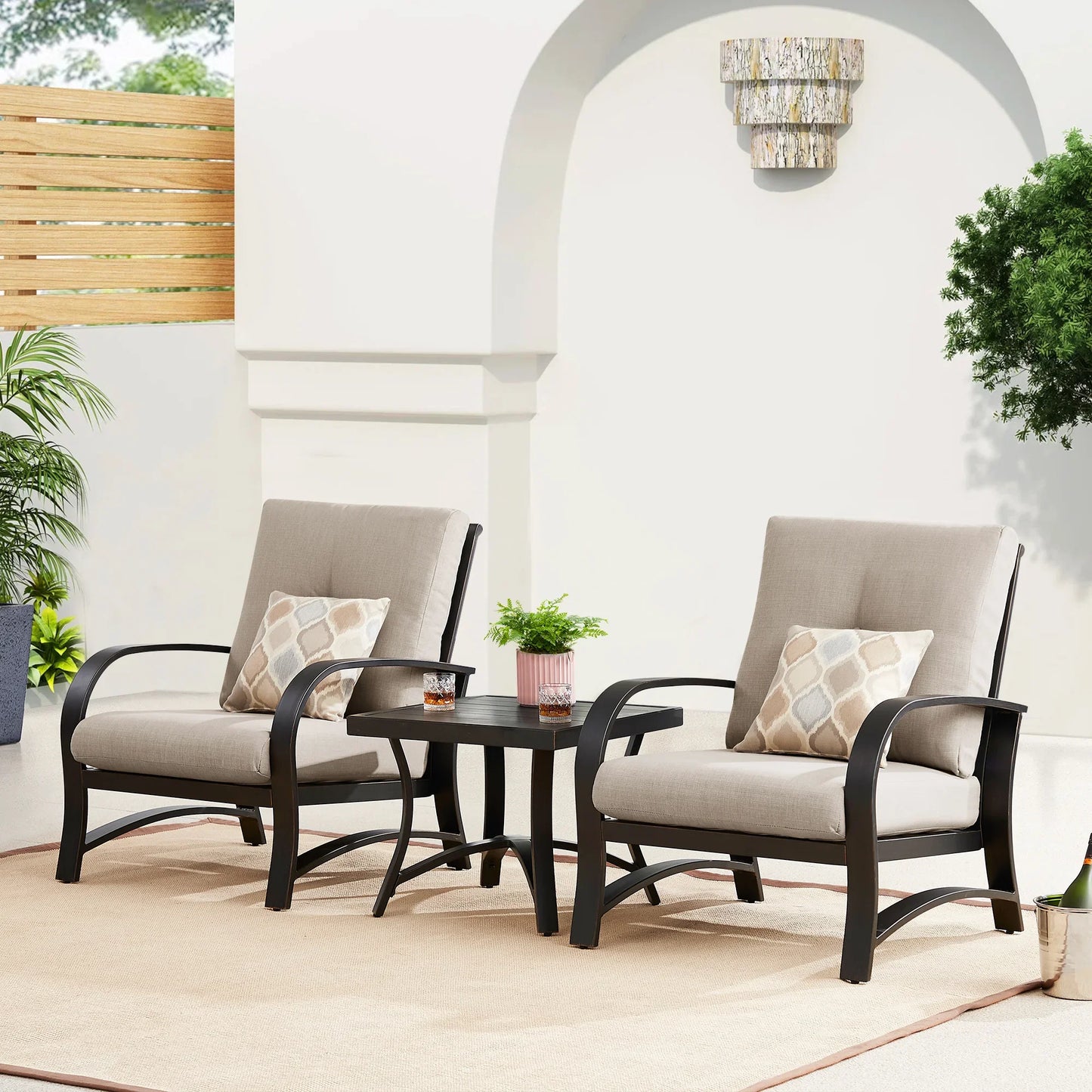 Chamber 2 Pieces Patio Fixed Chair and Side Table