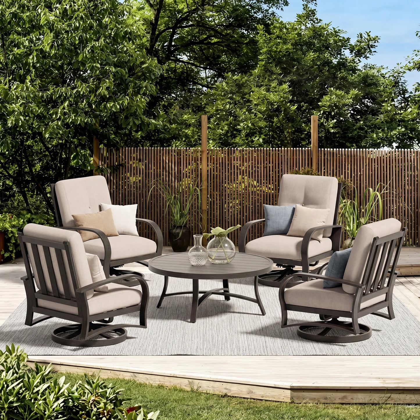 Chamber 4-Person Patio Swivel Chair Sets With Round Coffee Table