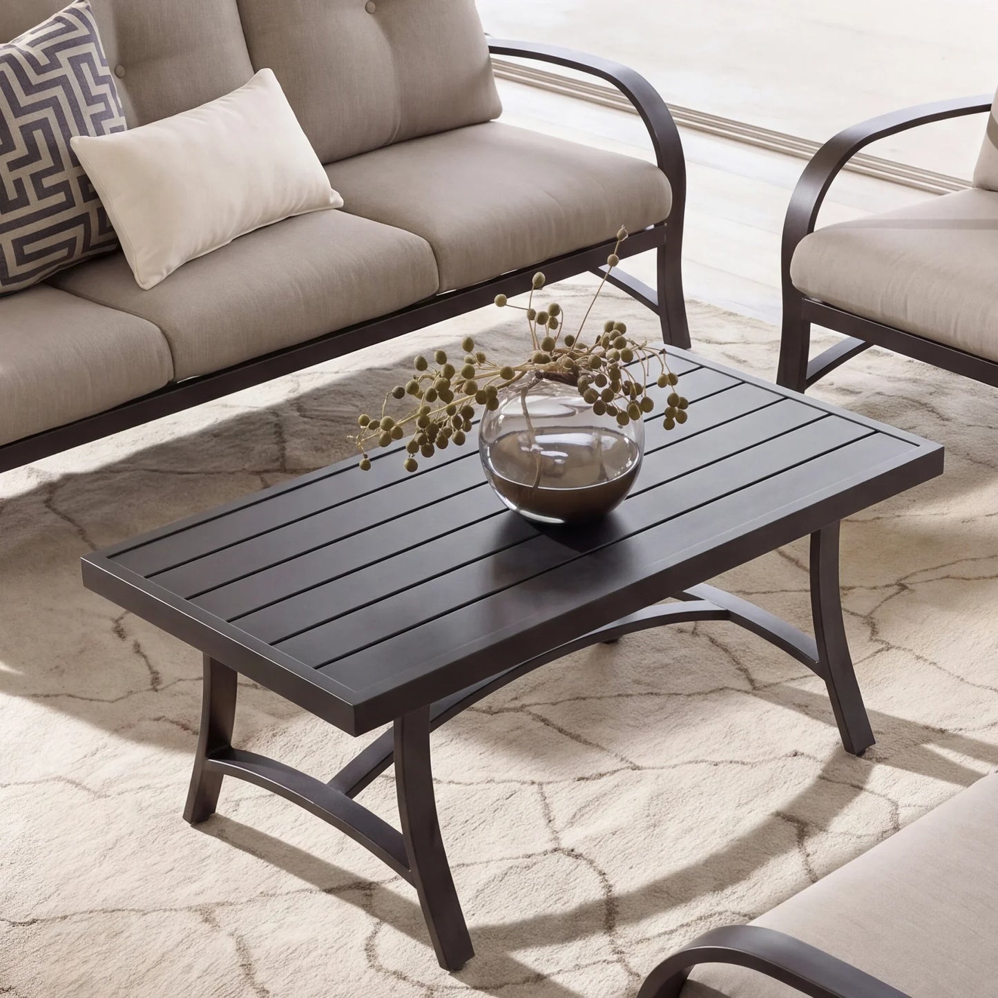 Chamber Patio Aluminum Coffee Table with Half Arc Bottom