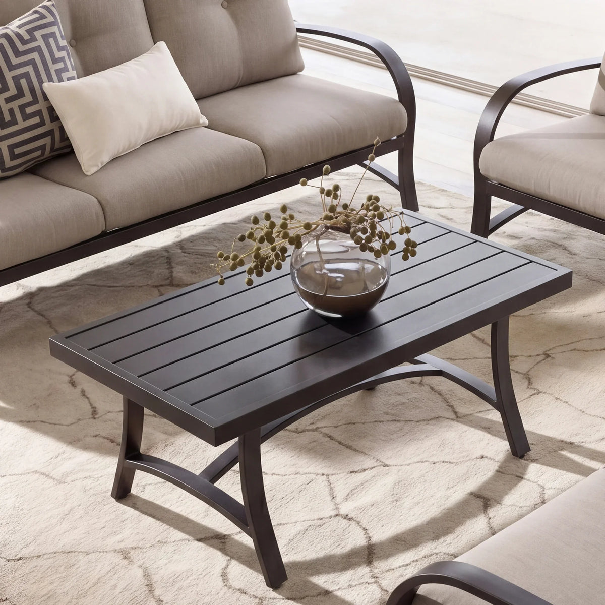 Chamber Patio Aluminum Coffee Table with Half Arc Bottom