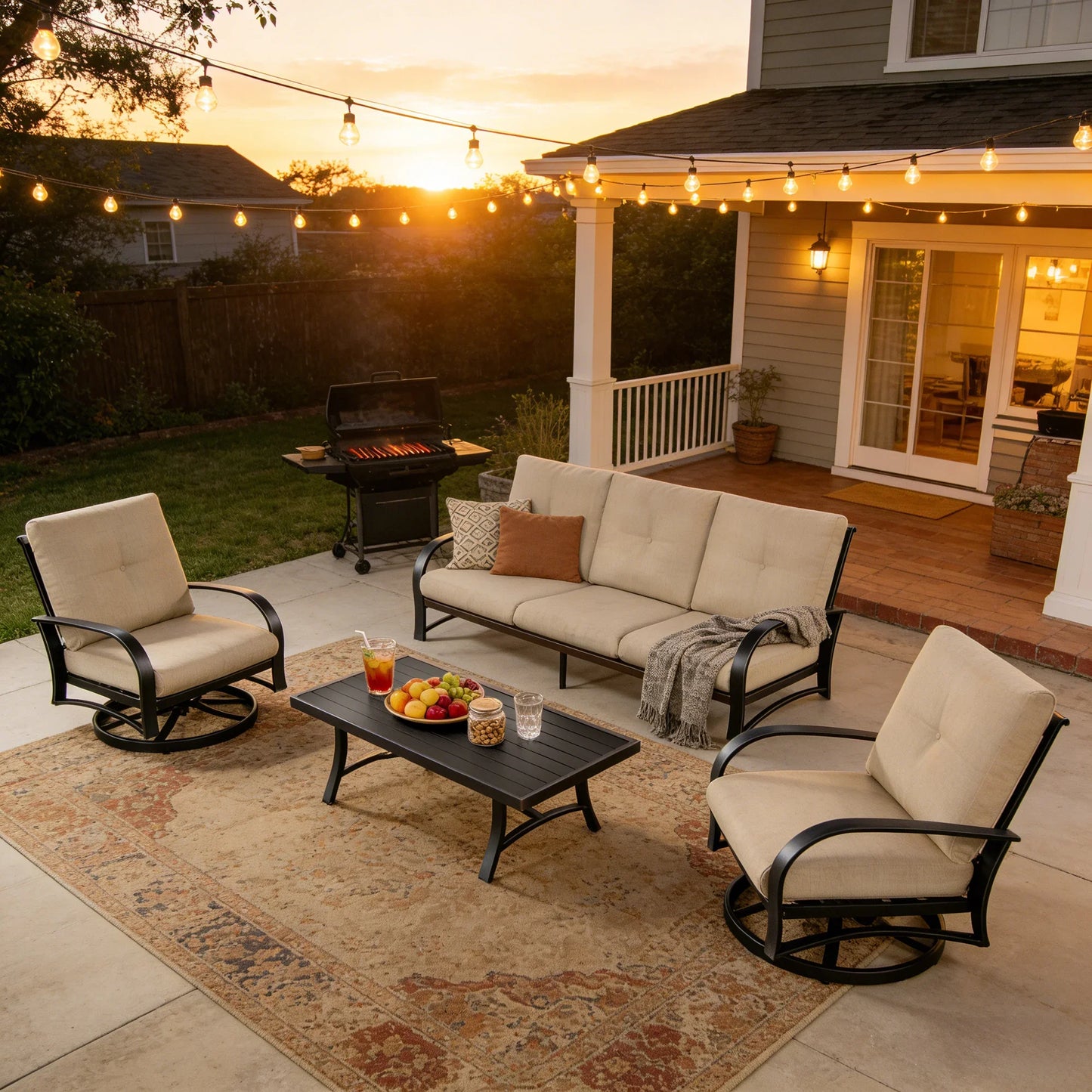 Chamber 4 Pieces Aluminum Patio Conversation Sofa Sets with Sunbrella® Cushions