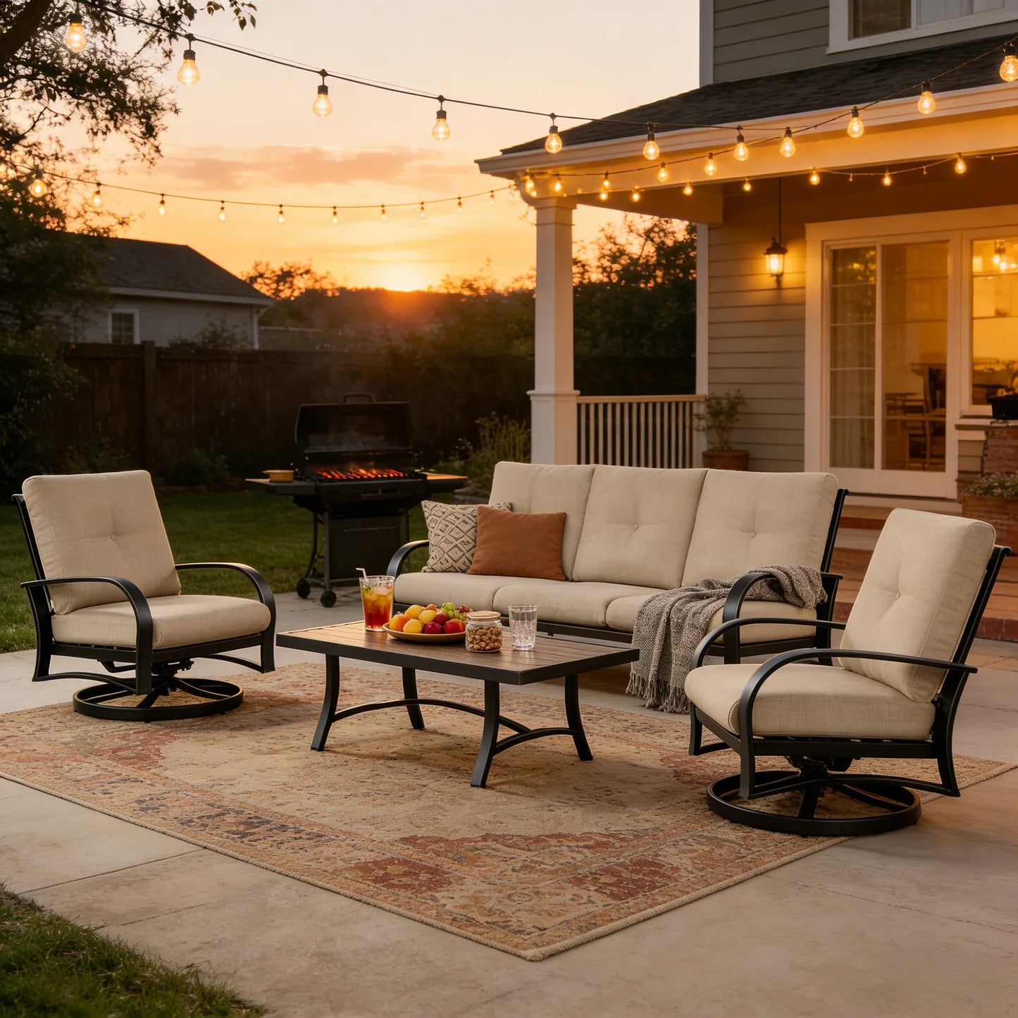 Chamber 4 Pieces Aluminum Patio Conversation Sofa Sets with Sunbrella® Cushions